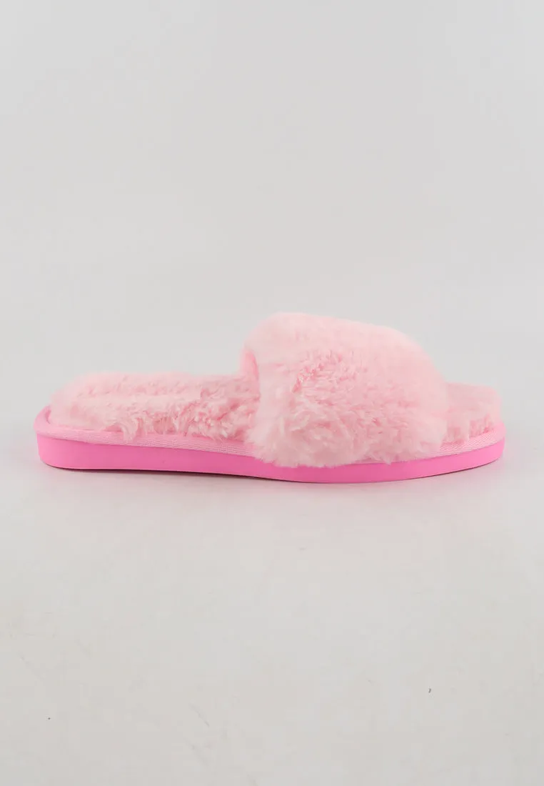 รองเท้าแตะขนเฟอร์  - Plush Faux Fur Rubber Sole House Slipper