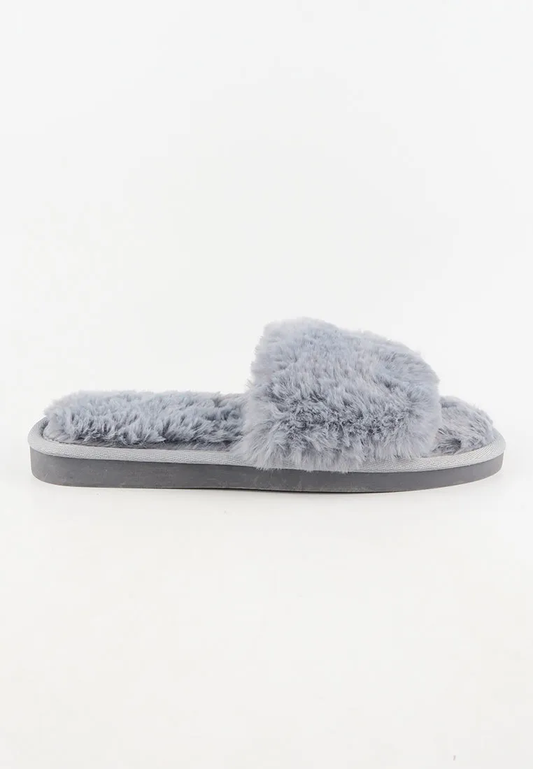 รองเท้าแตะขนเฟอร์  - Plush Faux Fur Rubber Sole House Slipper