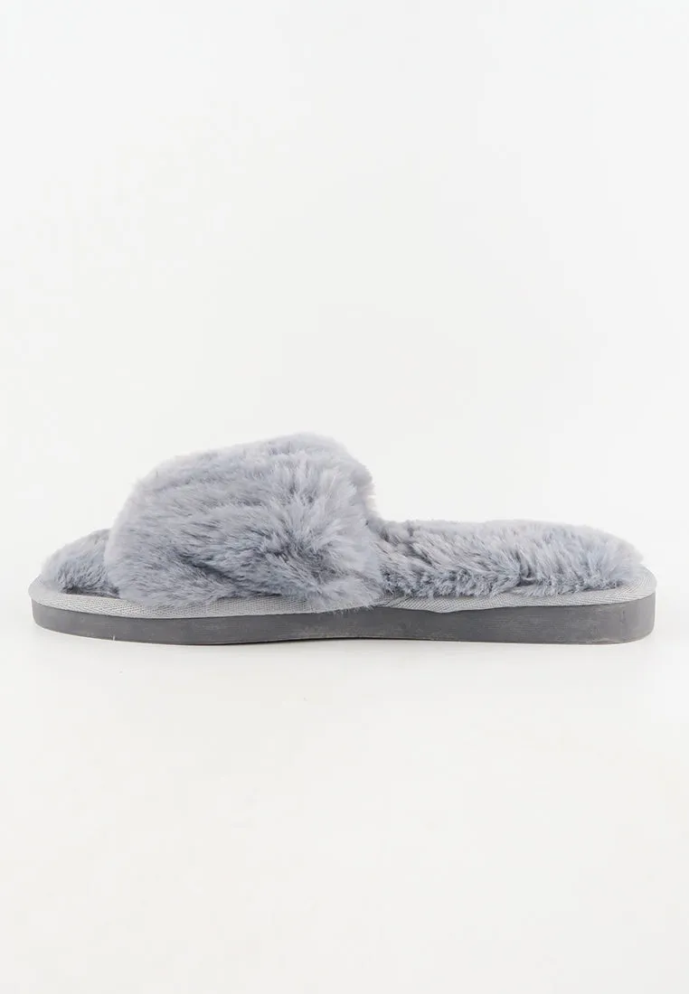 รองเท้าแตะขนเฟอร์  - Plush Faux Fur Rubber Sole House Slipper