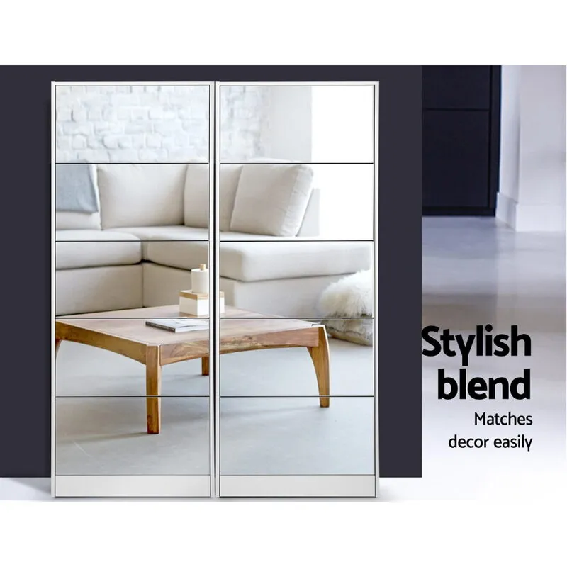 5 Drawer Mirrored Wooden Shoe Cabinet 63cm x 17cm x 170cm