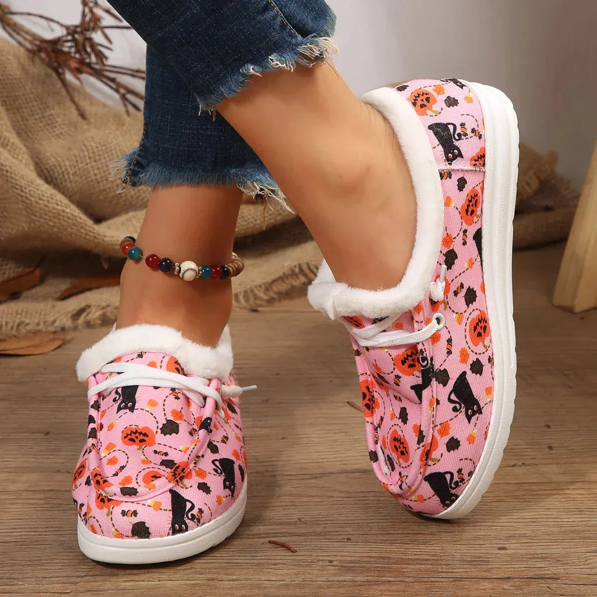 AMOZAE- - Warm Plush Print Flats