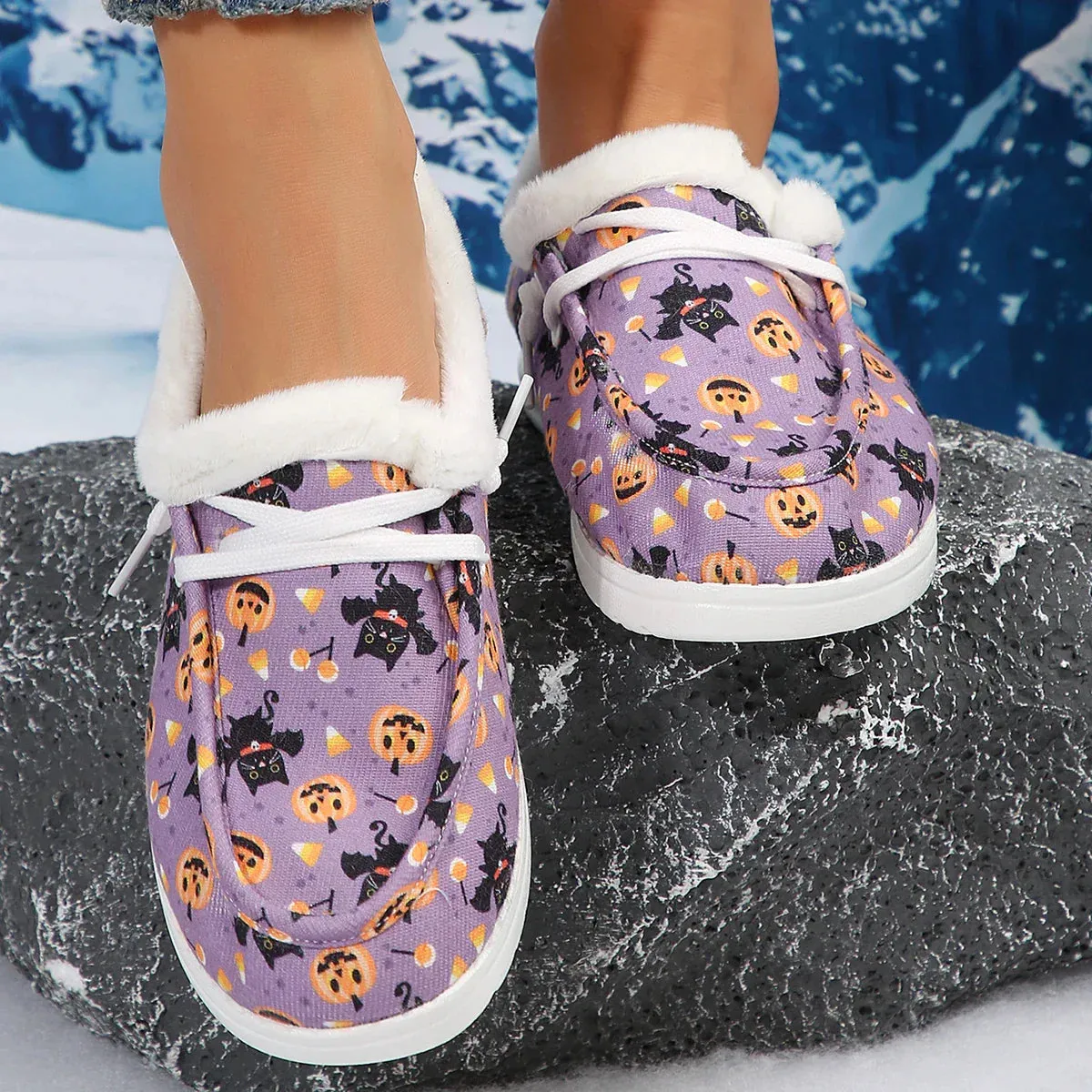AMOZAE- - Warm Plush Print Flats