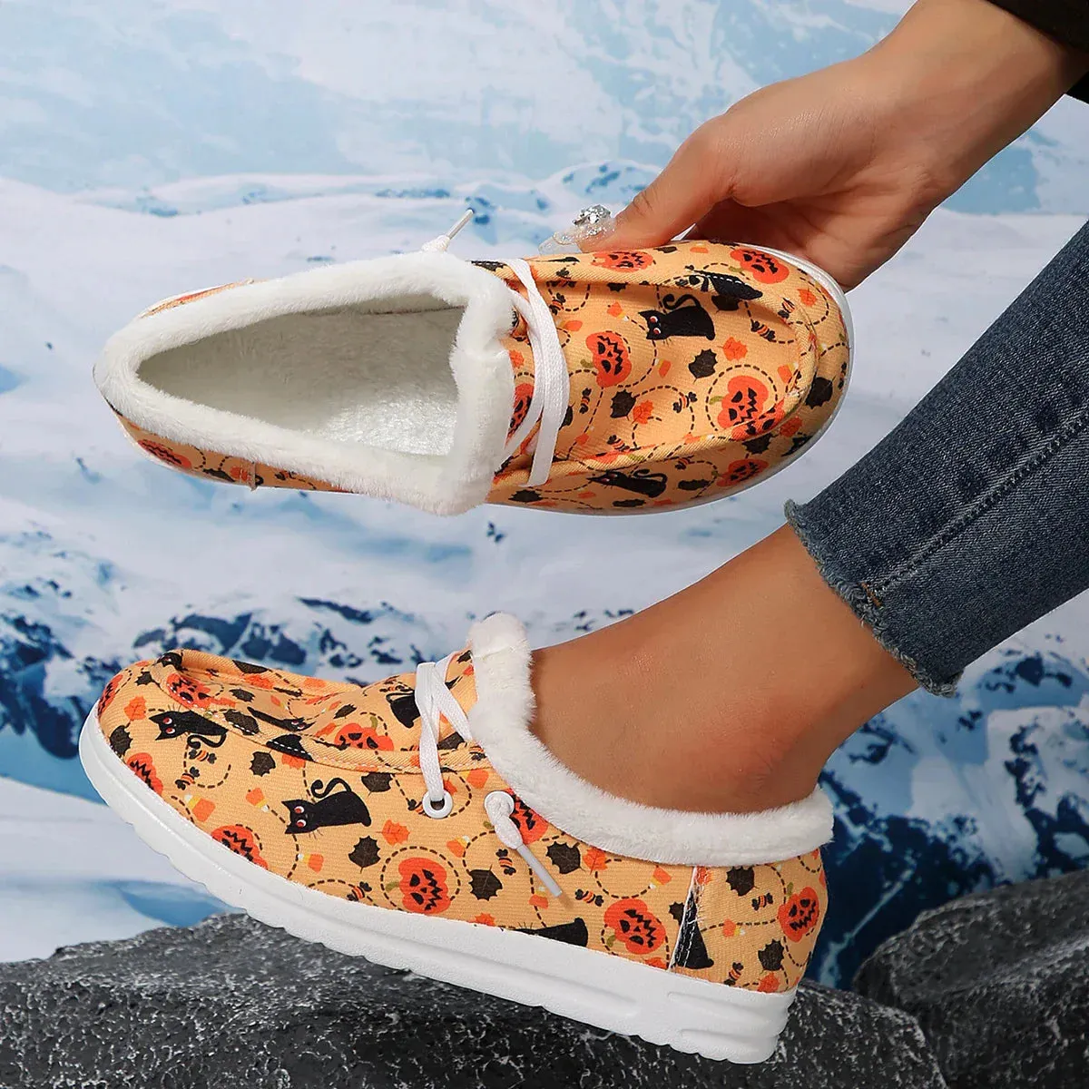 AMOZAE- - Warm Plush Print Flats