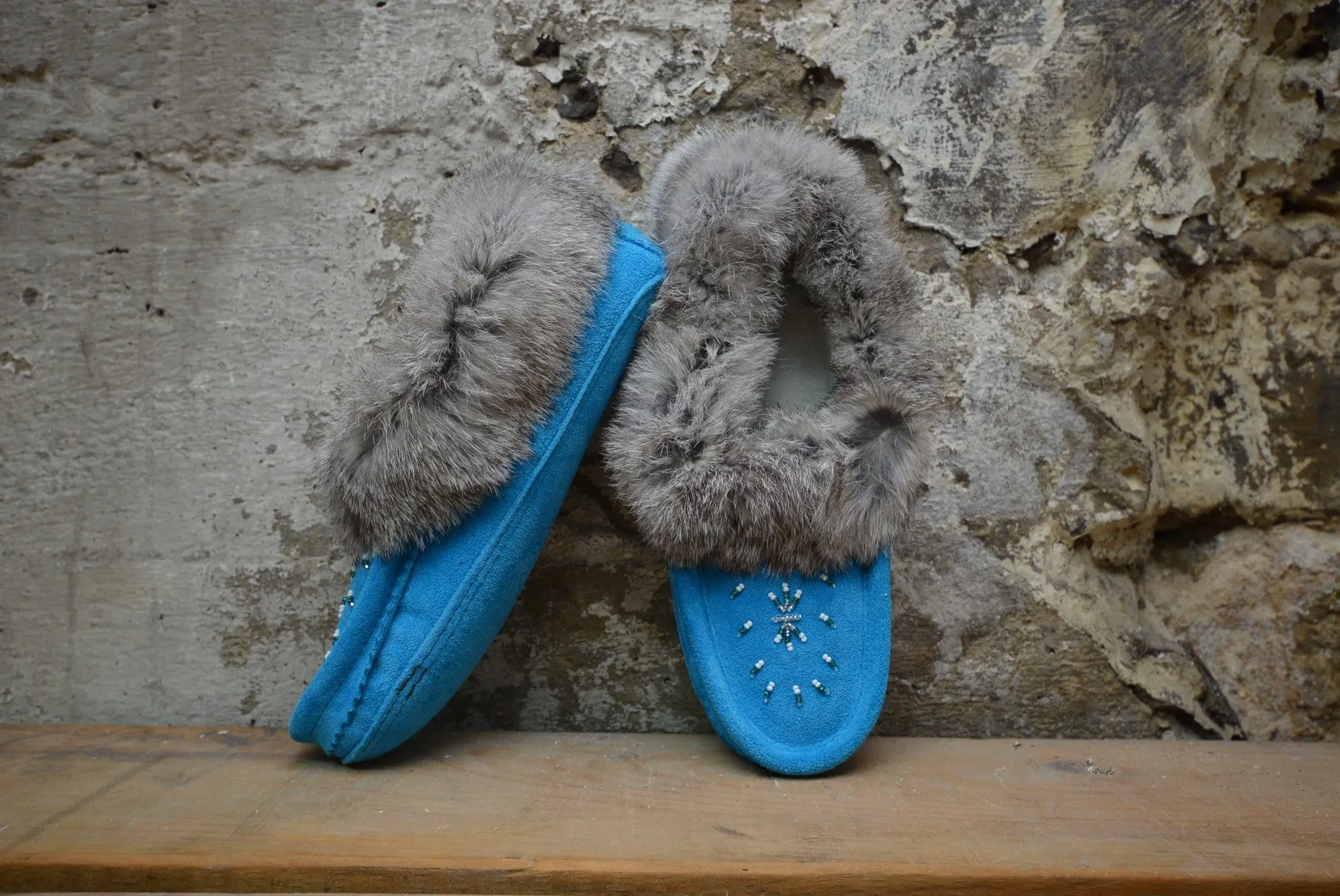 Aqua: Fur Trimmed Moccasins