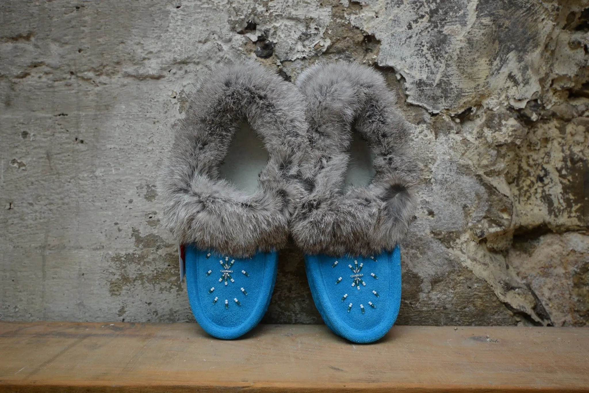 Aqua: Fur Trimmed Moccasins