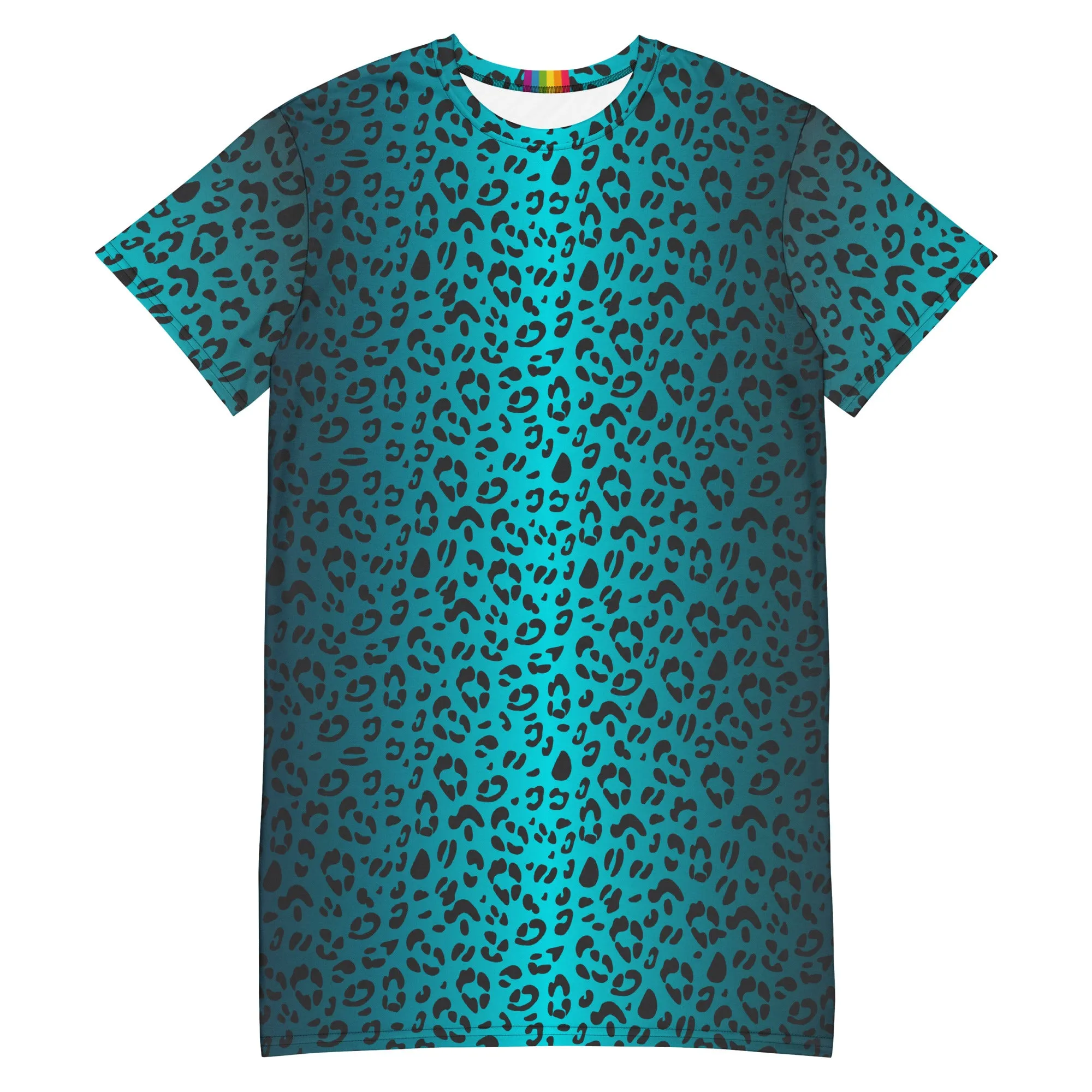 Aqua Leopard Print T-shirt Dress