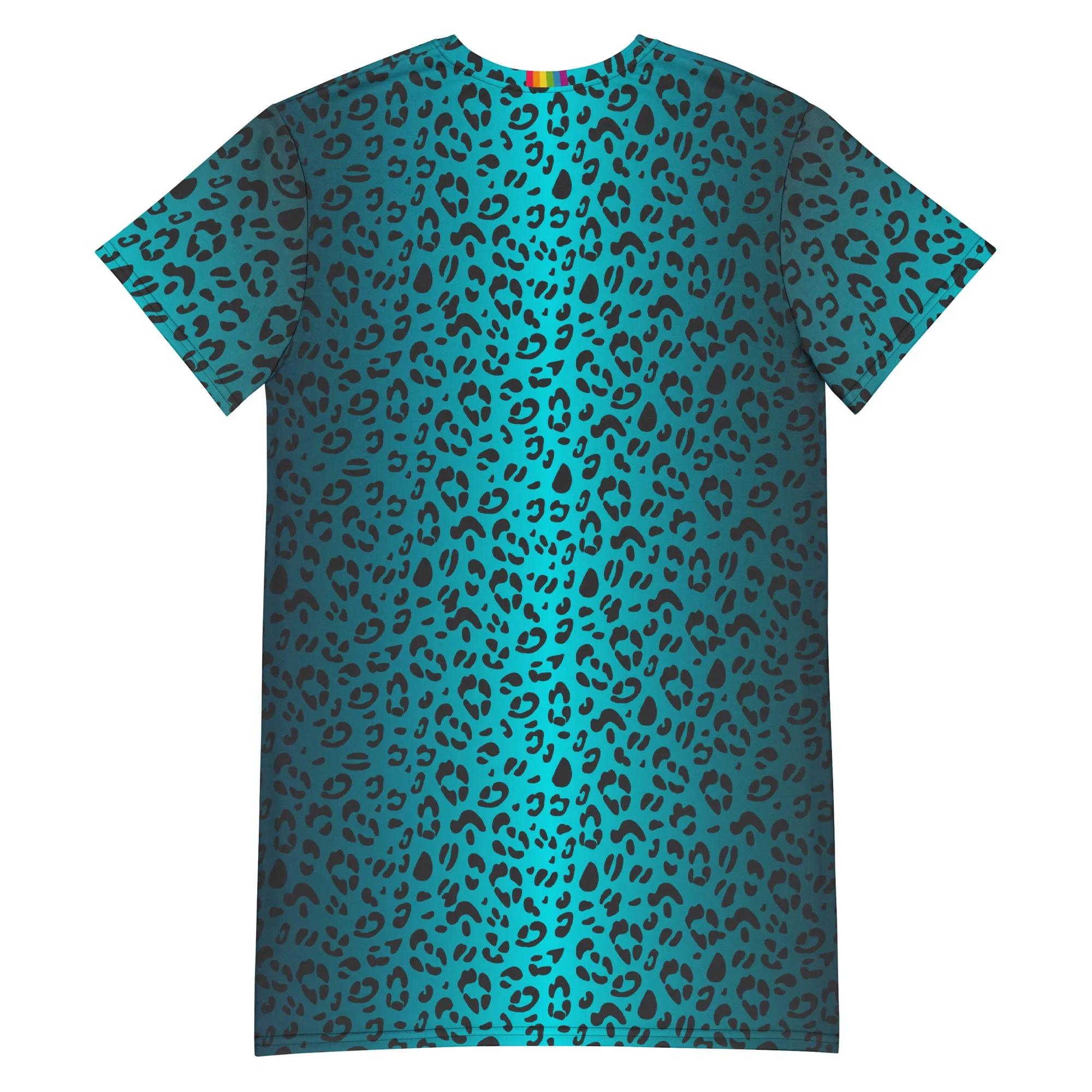 Aqua Leopard Print T-shirt Dress
