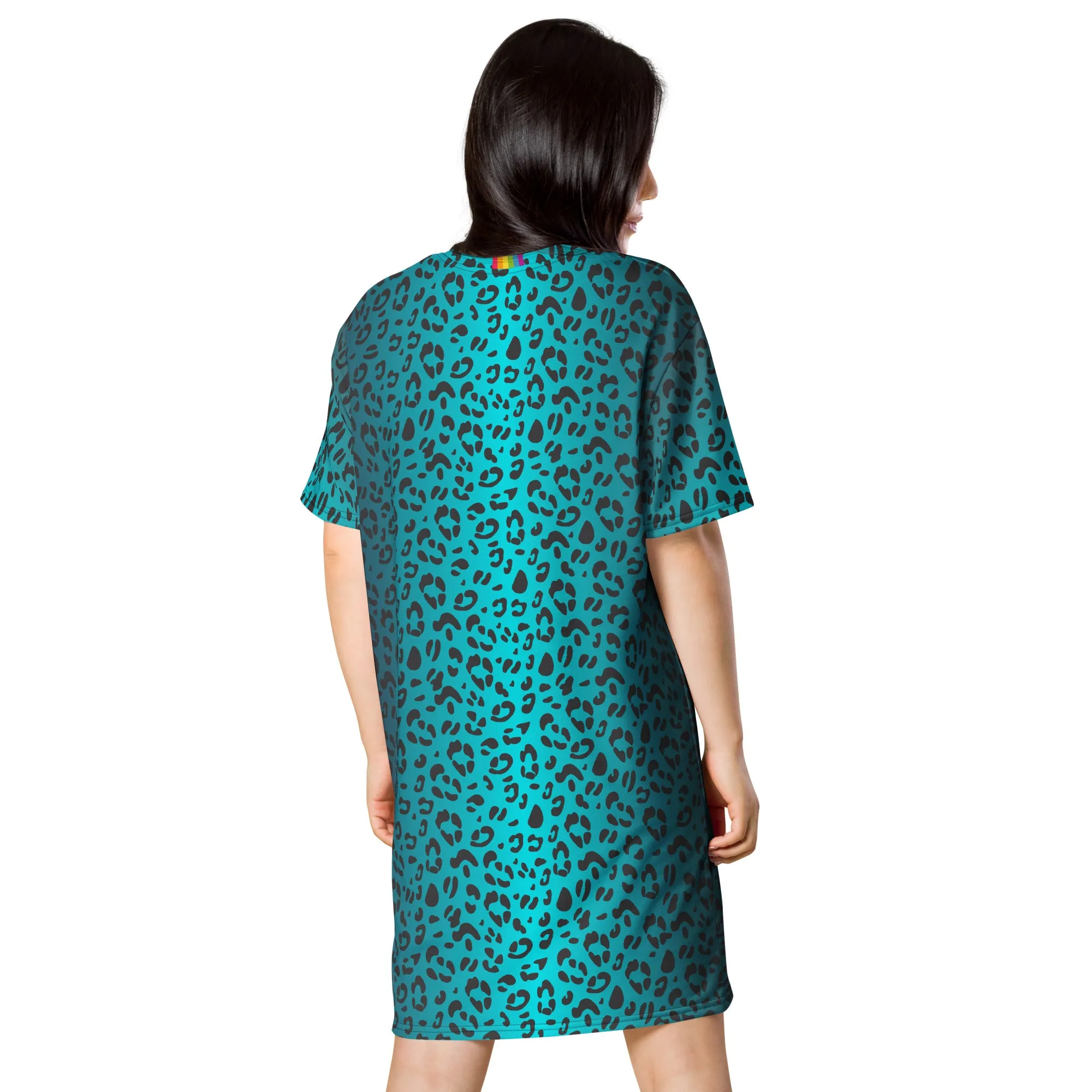 Aqua Leopard Print T-shirt Dress