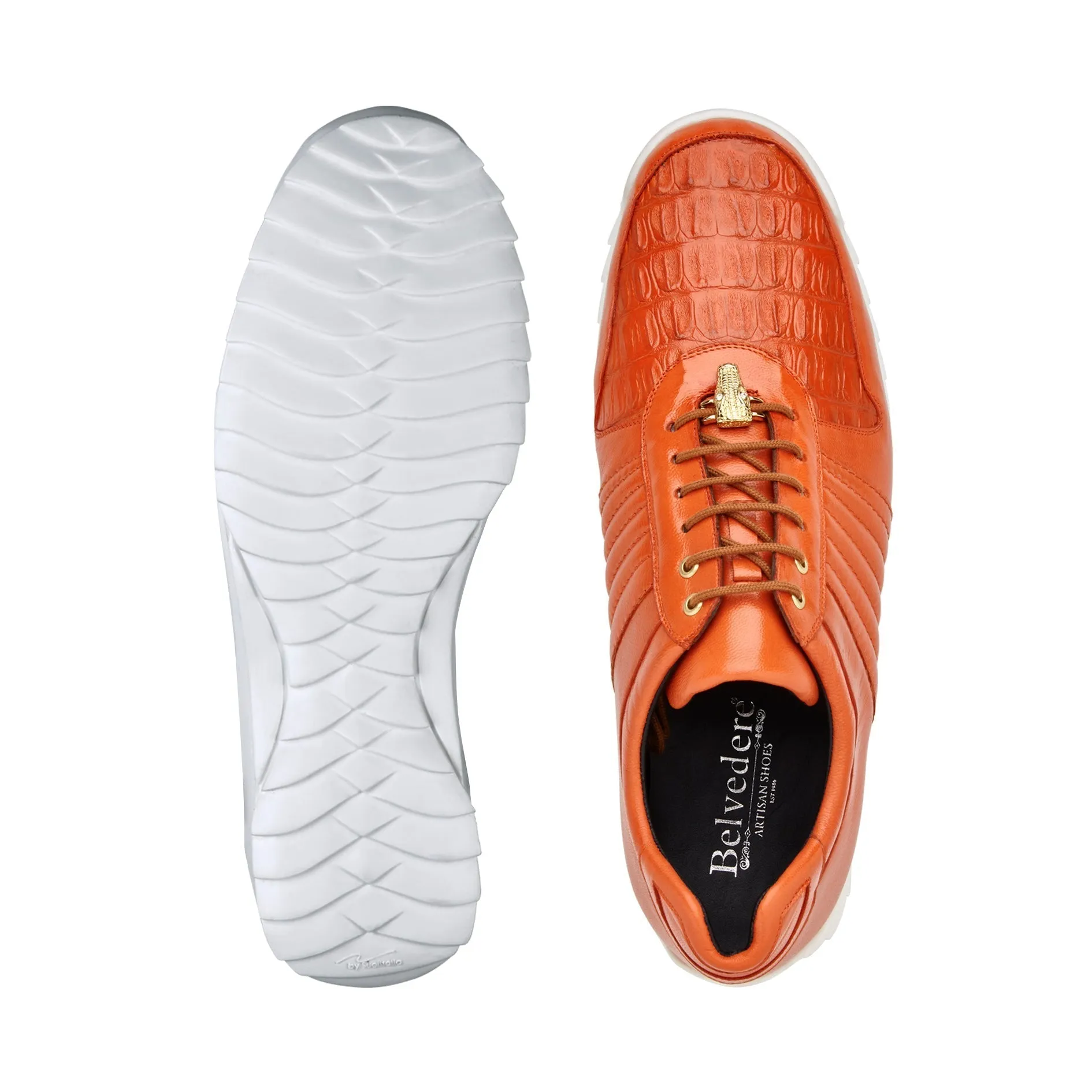 Belvedere Astor 33599 Men's Shoes Orange Exotic Crocodile / Calf-Skin Leather Casual Sneakers (BV3093)