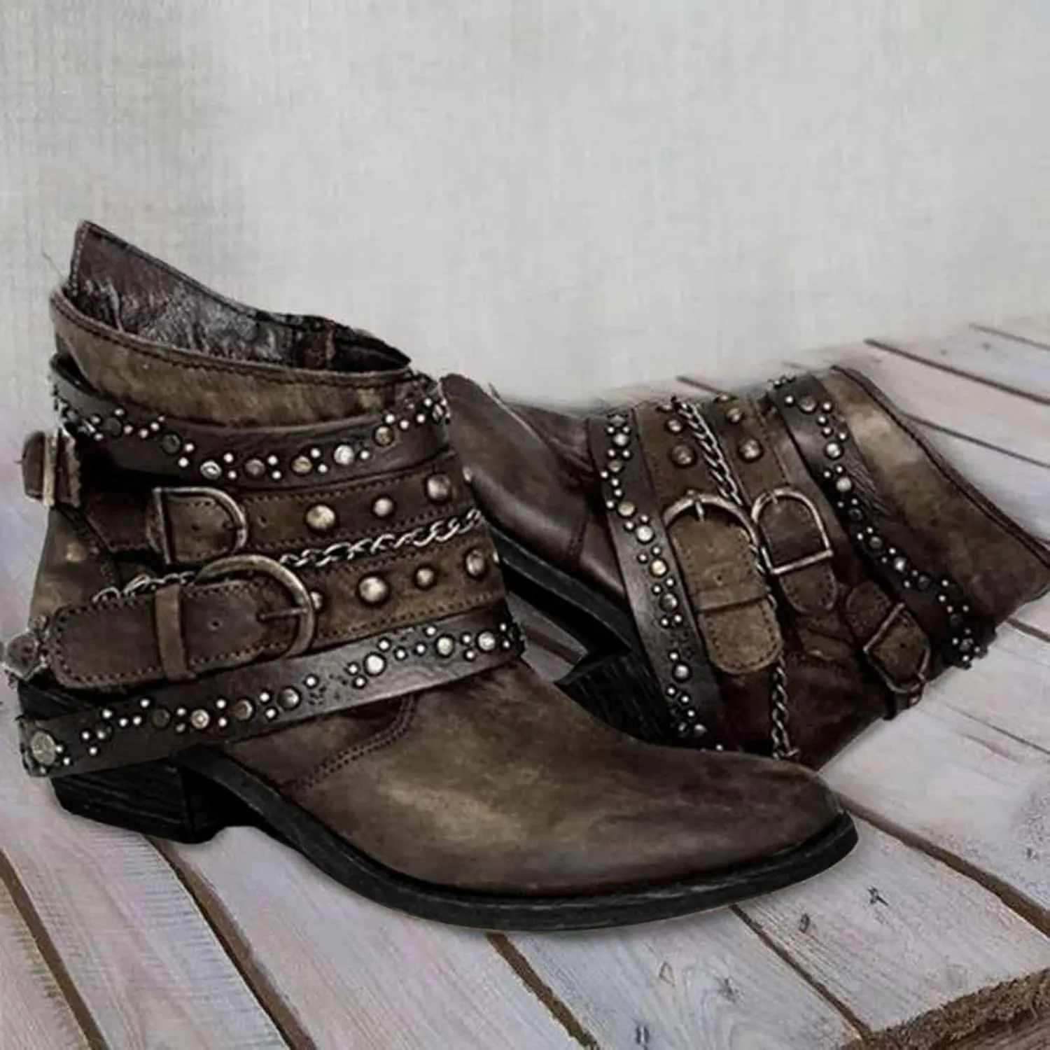Black Boots for Women Ankle BootAnkle Booties for Women Flat Boots Women Womens Hiking Boot Flat Heel Closed Toe Chunky Block Heel Side Zipper Pointd Toe