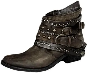 Black Boots for Women Ankle BootAnkle Booties for Women Flat Boots Women Womens Hiking Boot Flat Heel Closed Toe Chunky Block Heel Side Zipper Pointd Toe