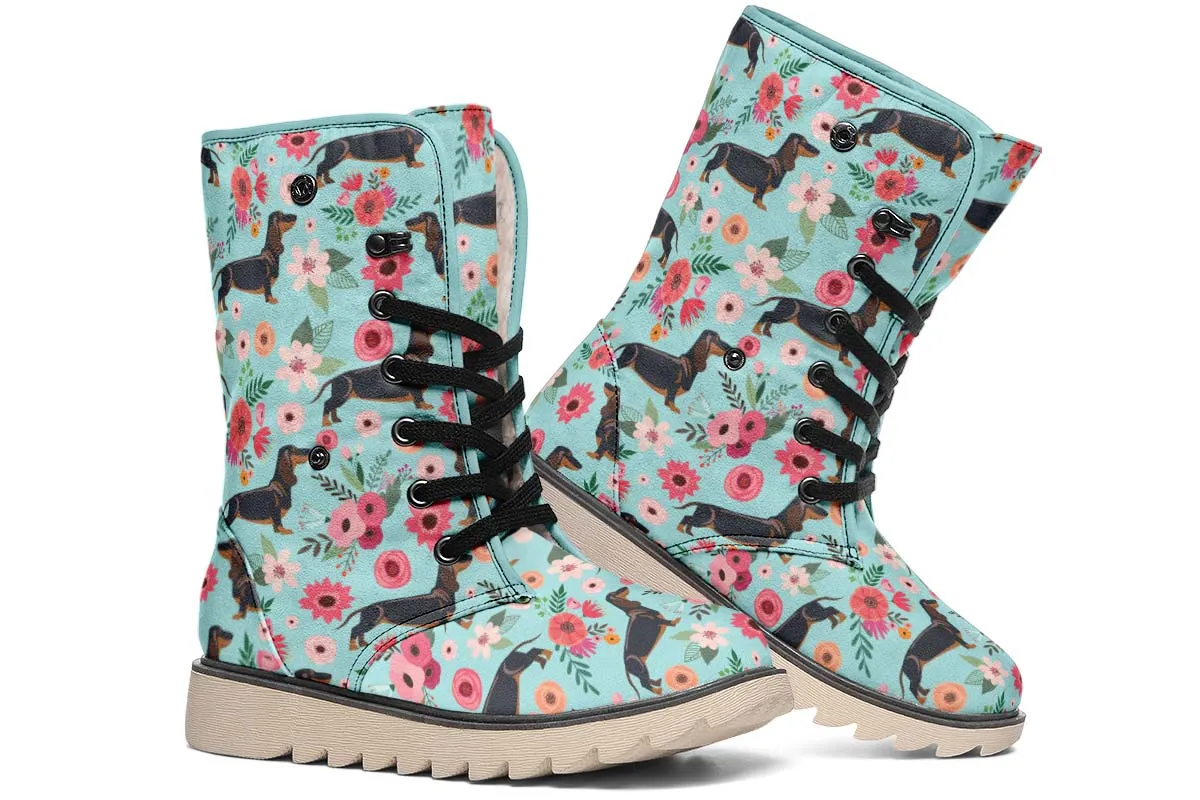Black Dachshund Flower Polar Vibe Boots