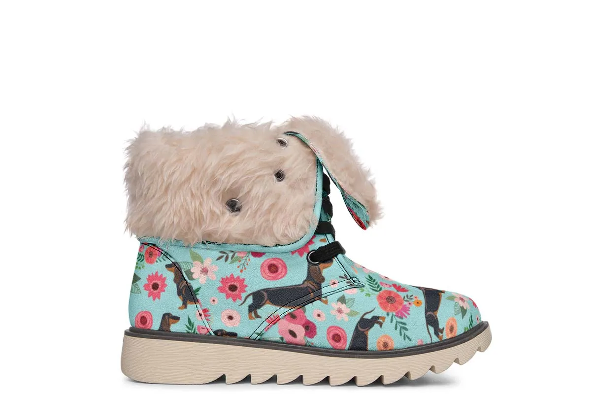 Black Dachshund Flower Polar Vibe Boots