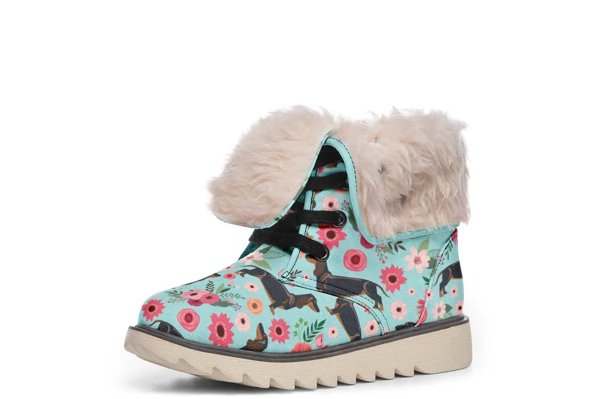 Black Dachshund Flower Polar Vibe Boots