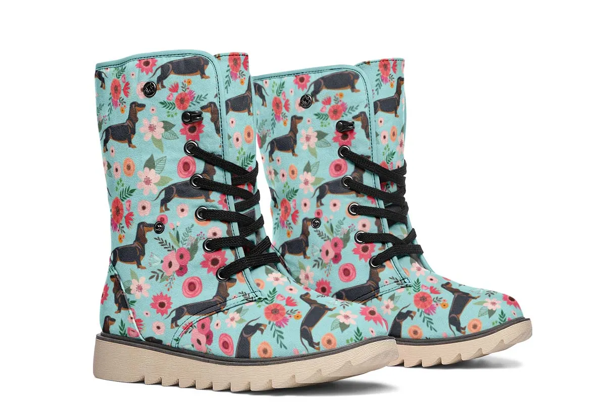 Black Dachshund Flower Polar Vibe Boots