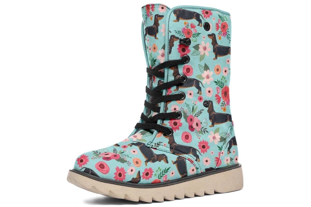 Black Dachshund Flower Polar Vibe Boots