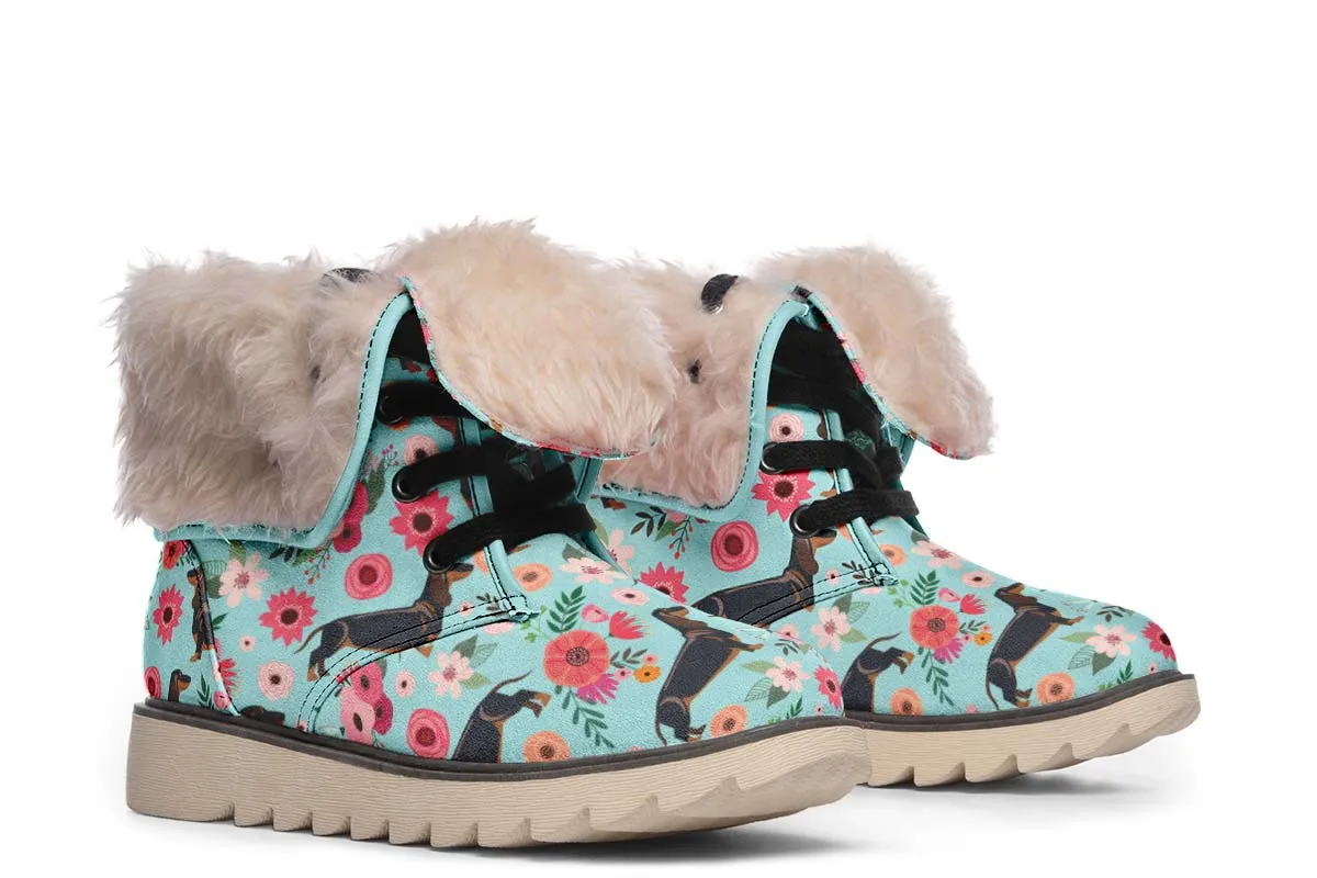 Black Dachshund Flower Polar Vibe Boots