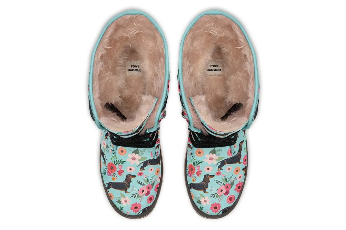 Black Dachshund Flower Polar Vibe Boots