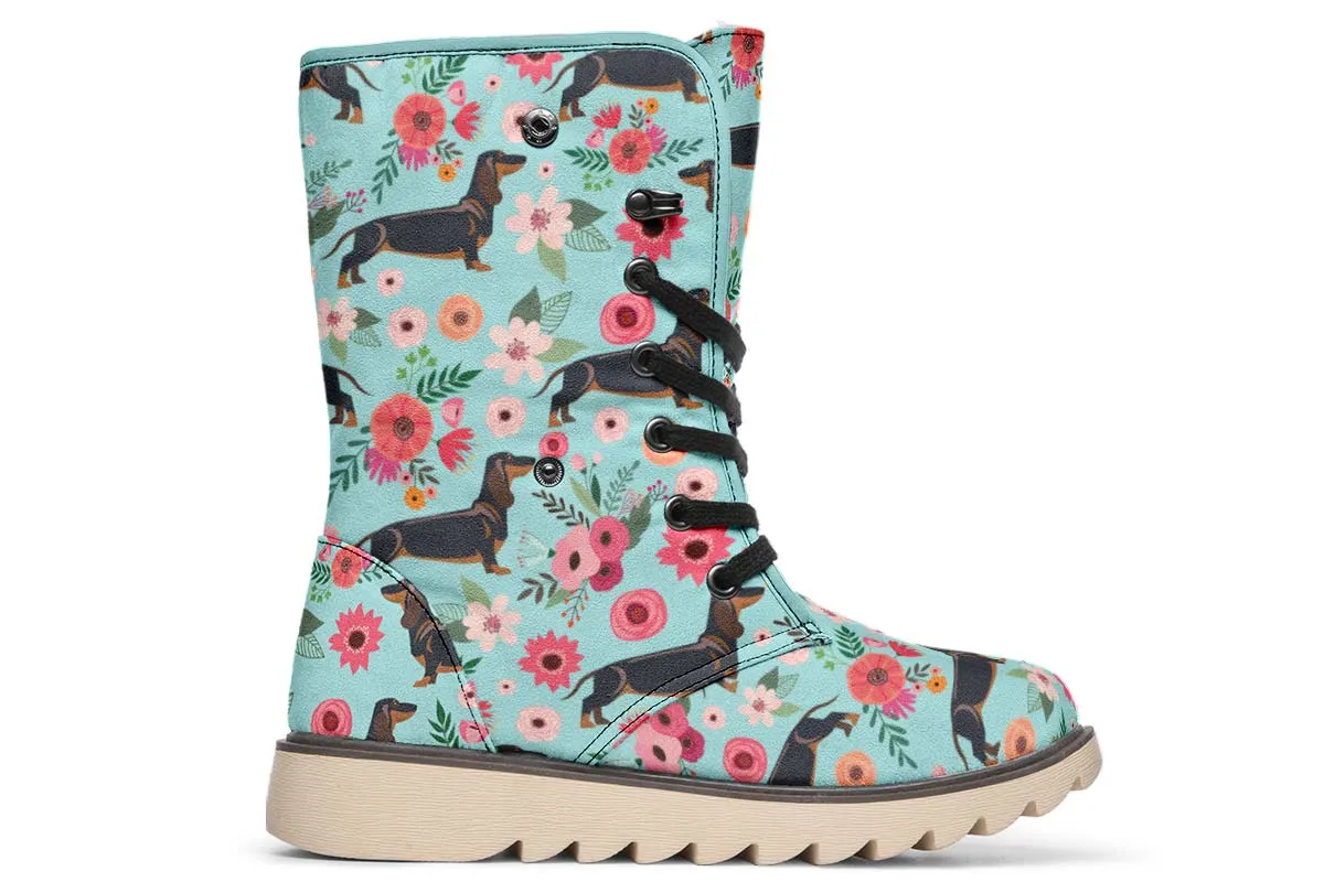 Black Dachshund Flower Polar Vibe Boots