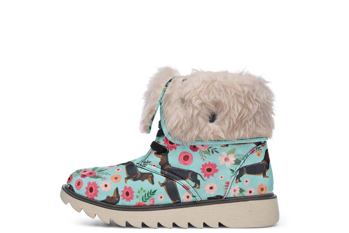 Black Dachshund Flower Polar Vibe Boots