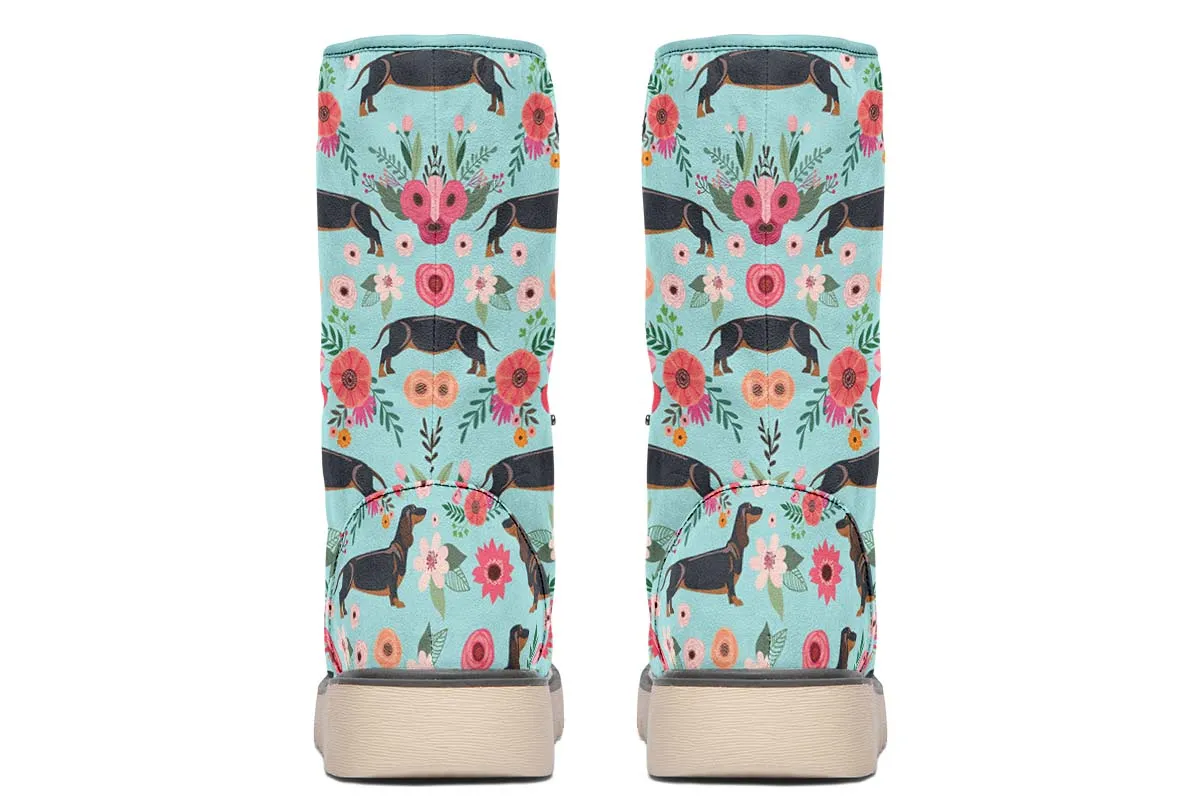 Black Dachshund Flower Polar Vibe Boots