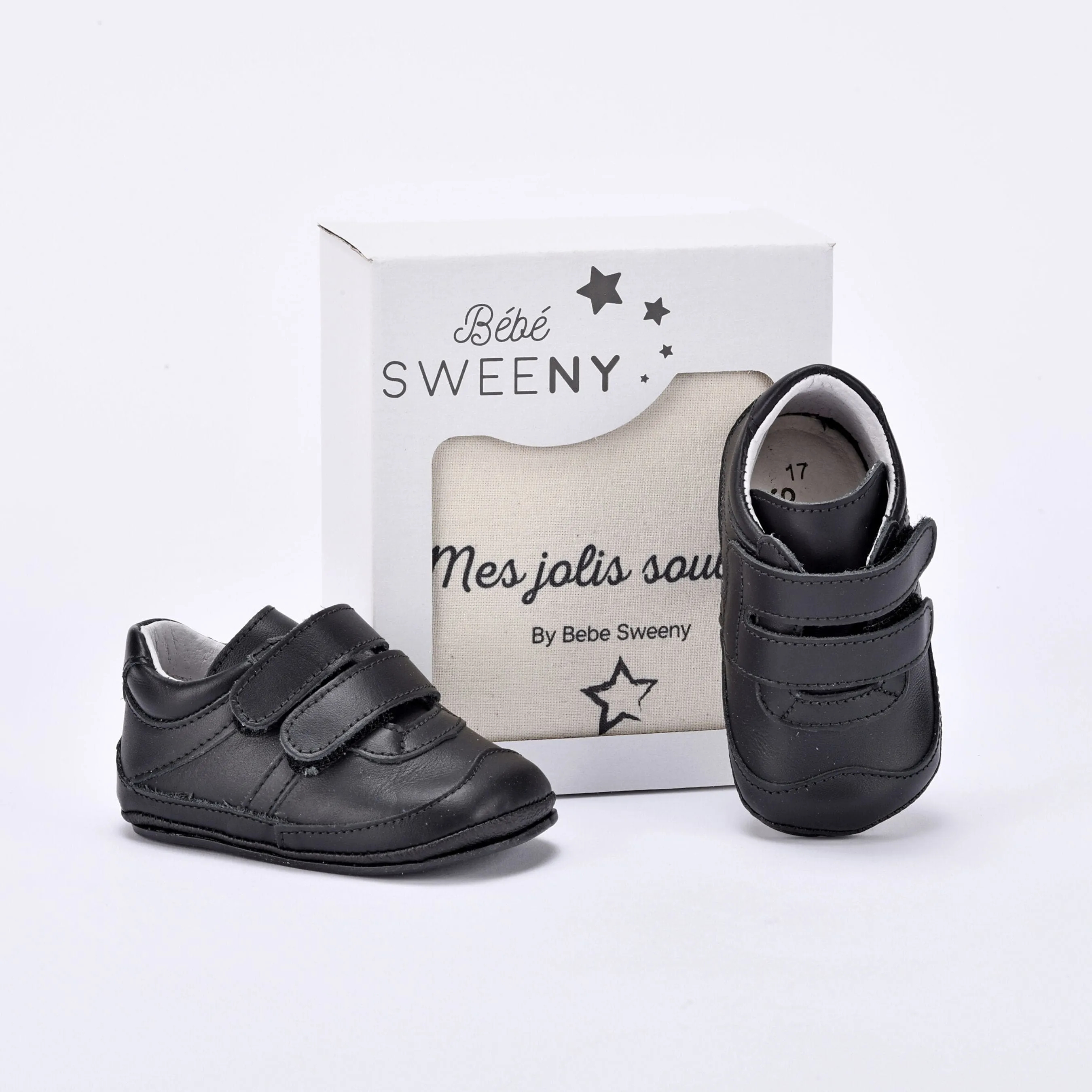 Black Leather Pre-walker Trainers