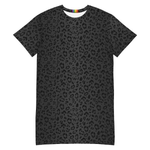 Black Leopard Print T-shirt Dress