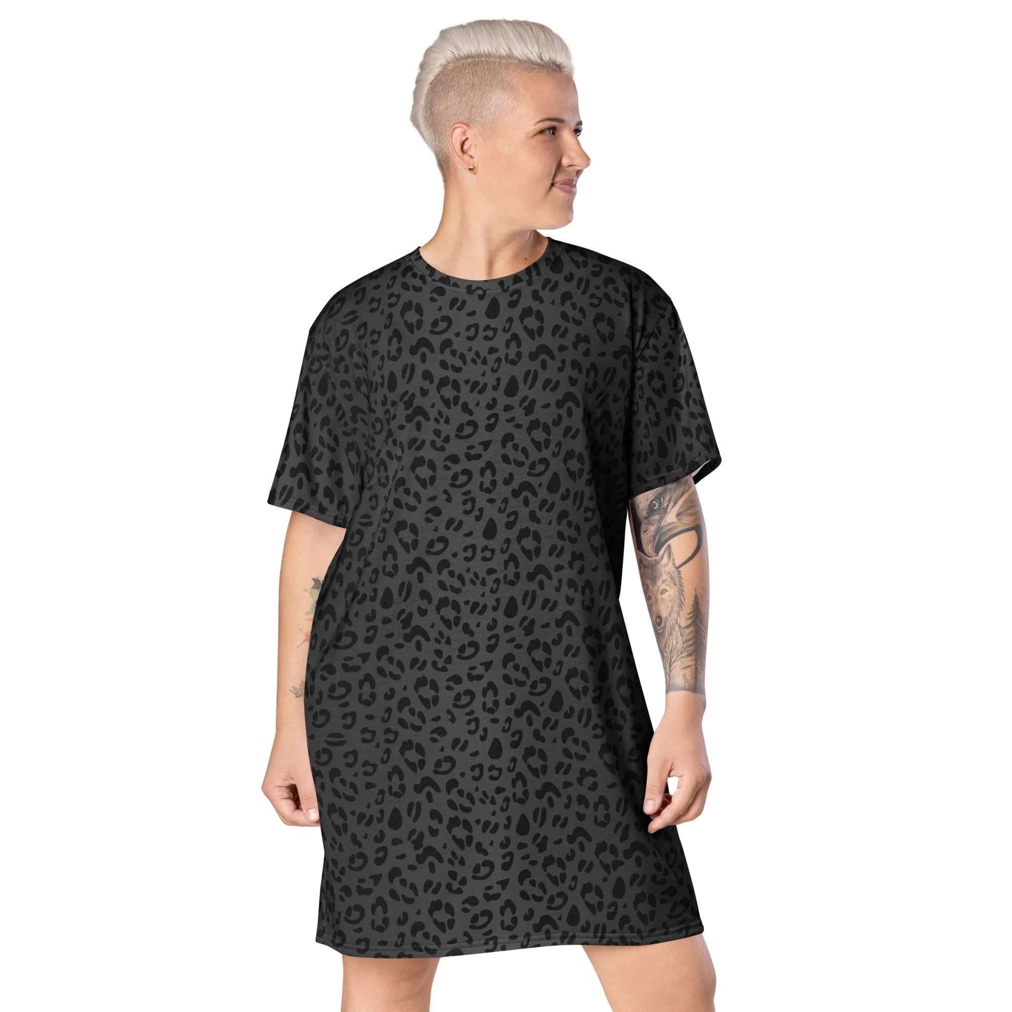 Black Leopard T-shirt Dress With Trans Collar Flag