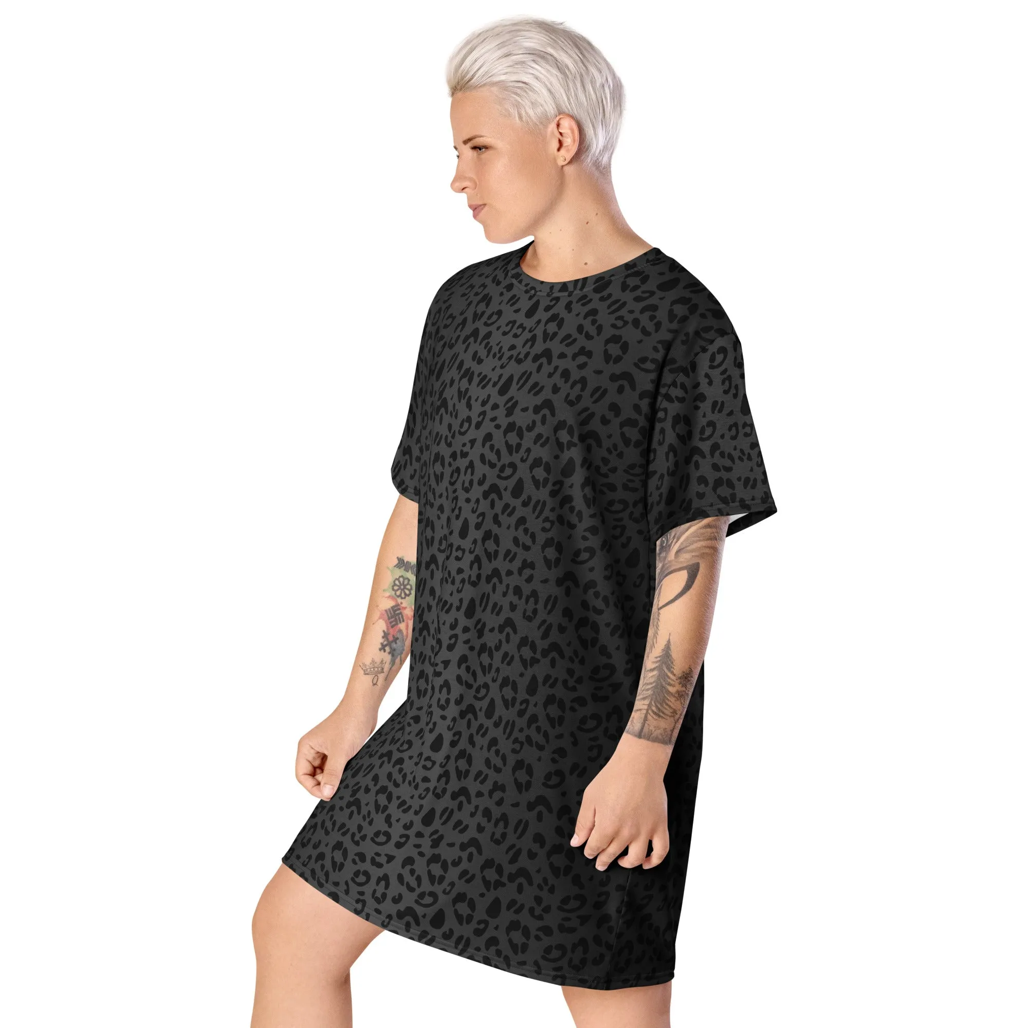 Black Leopard T-shirt Dress With Trans Collar Flag