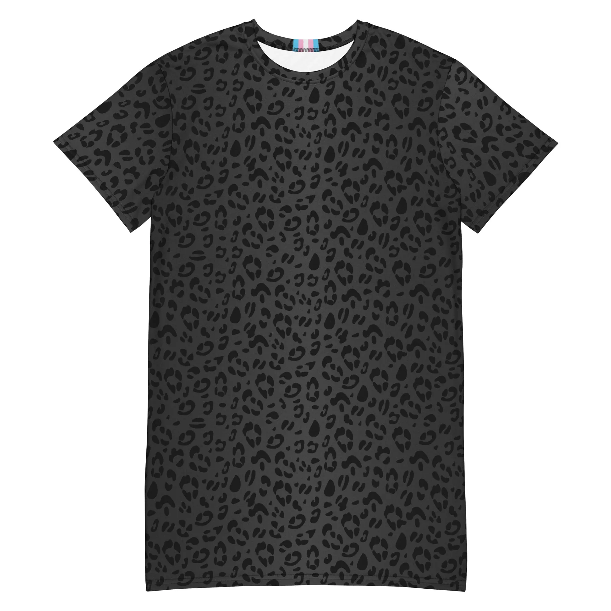Black Leopard T-shirt Dress With Trans Collar Flag