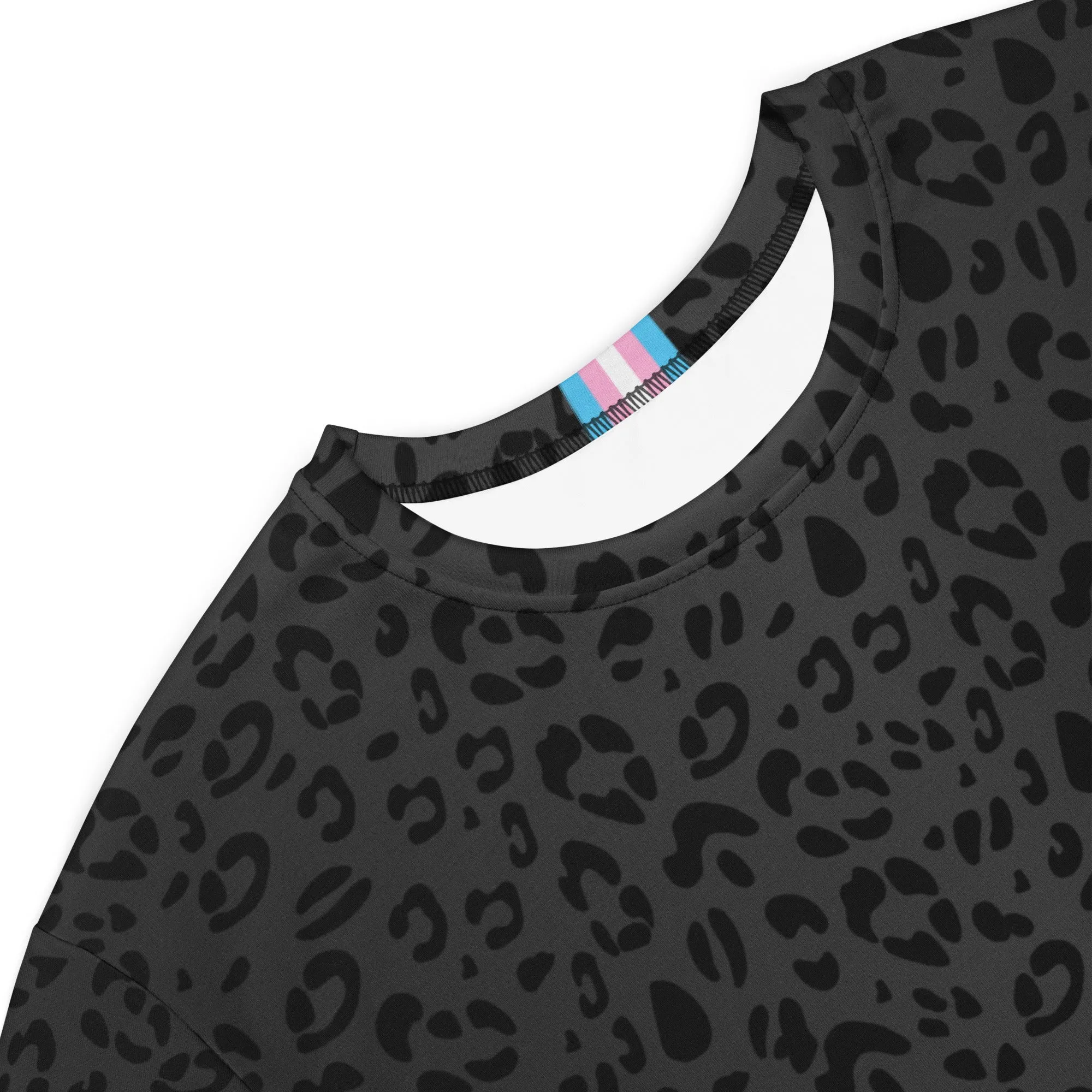 Black Leopard T-shirt Dress With Trans Collar Flag