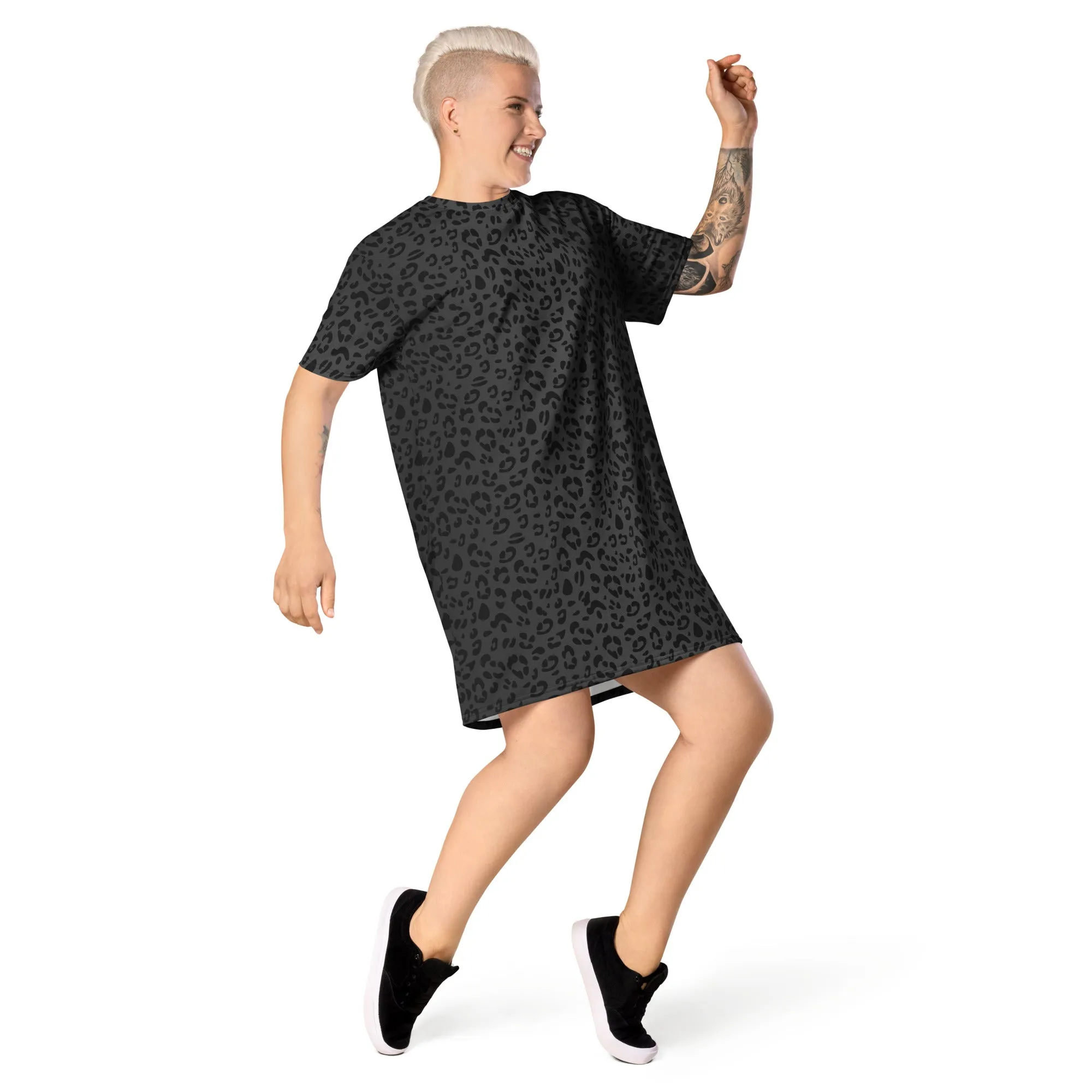 Black Leopard T-shirt Dress With Trans Collar Flag