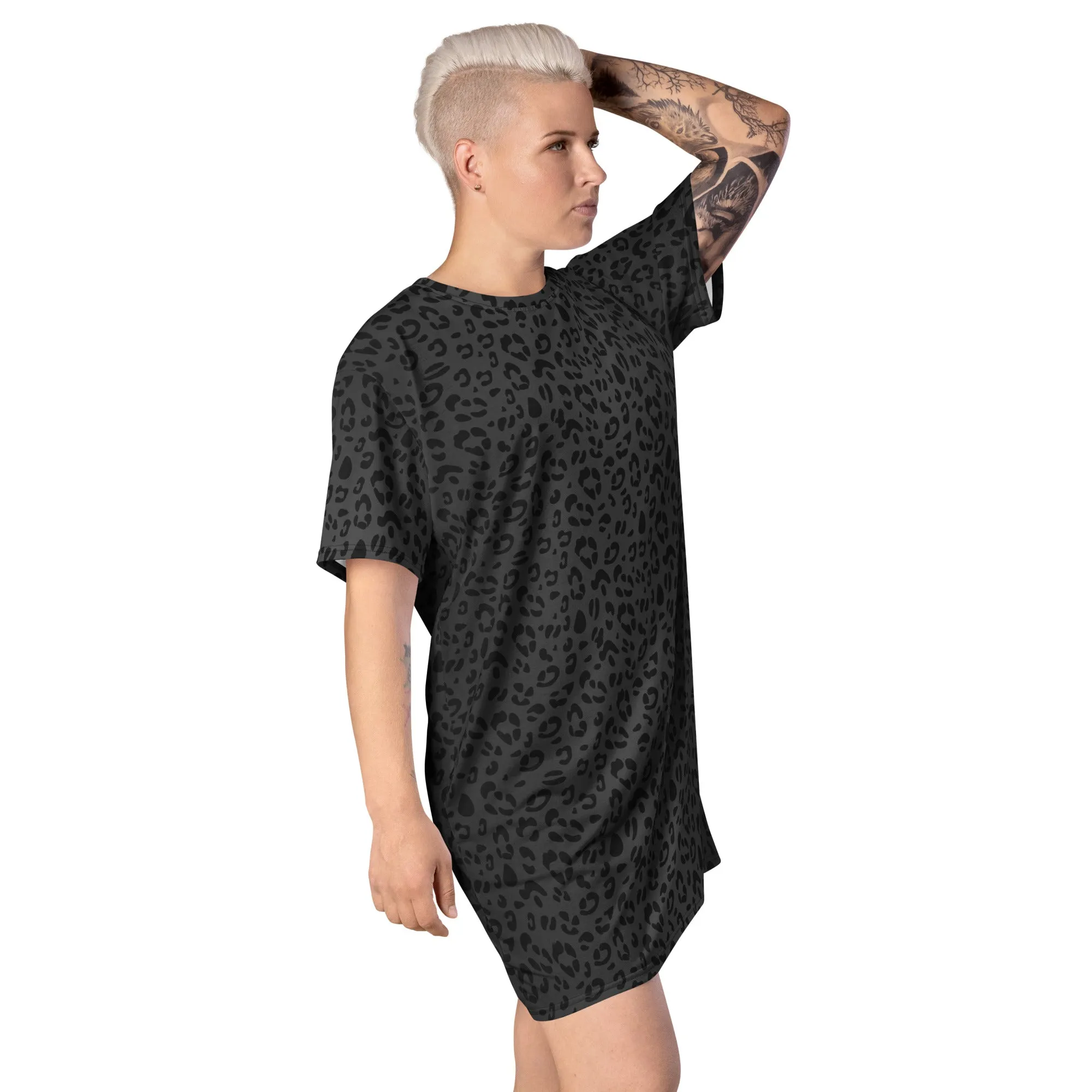 Black Leopard T-shirt Dress With Trans Collar Flag