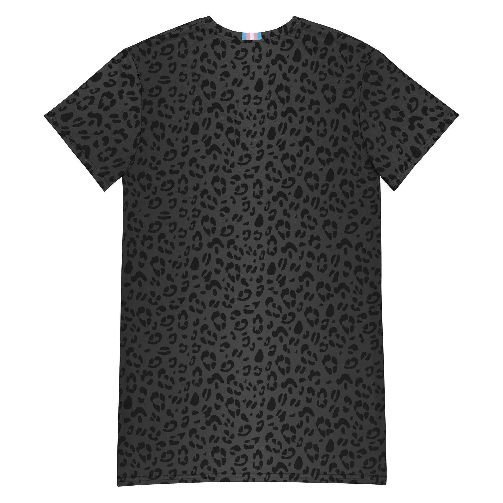 Black Leopard T-shirt Dress With Trans Collar Flag
