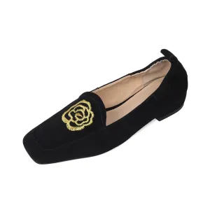 Black Square Toe Flats - Zelie