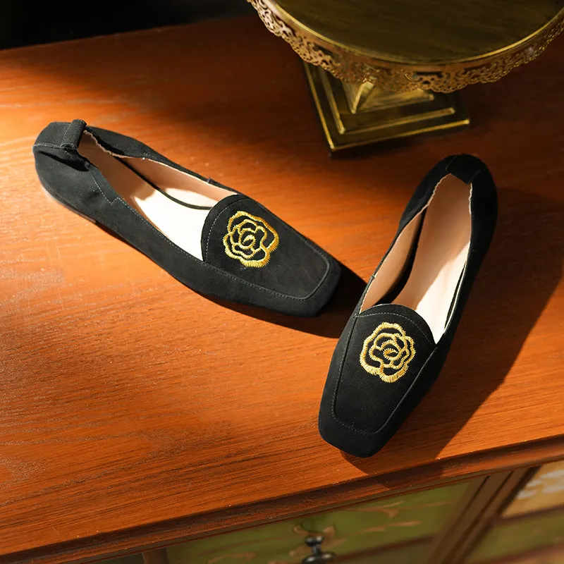 Black Square Toe Flats - Zelie