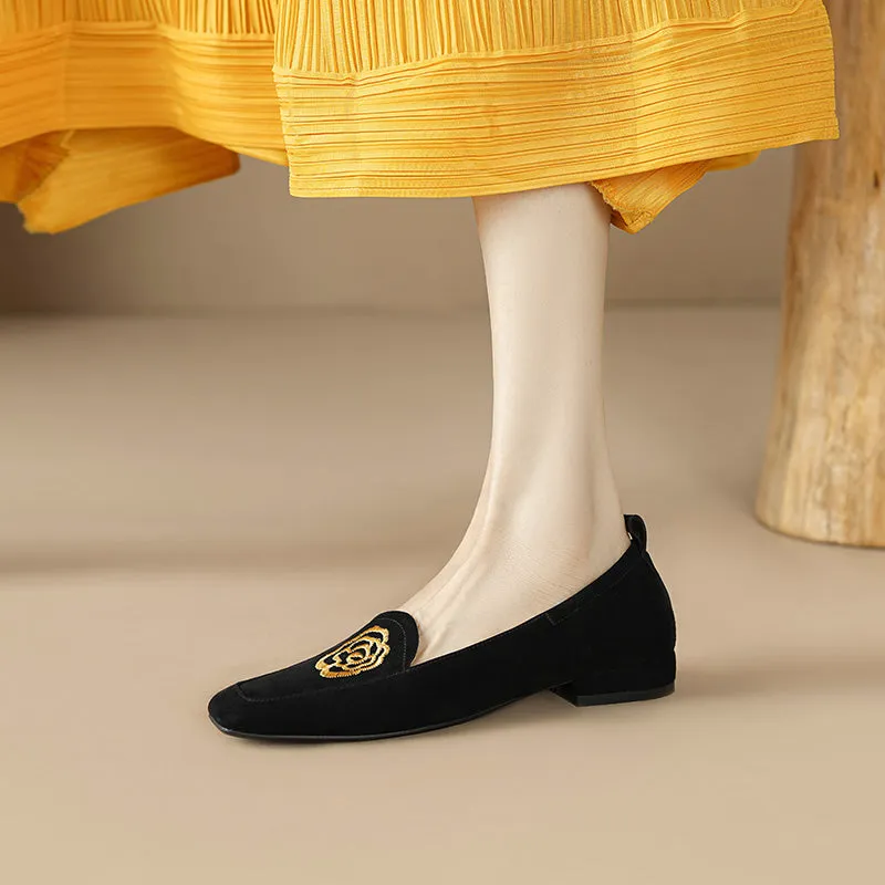 Black Square Toe Flats - Zelie