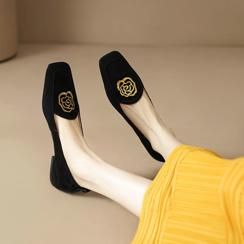 Black Square Toe Flats - Zelie