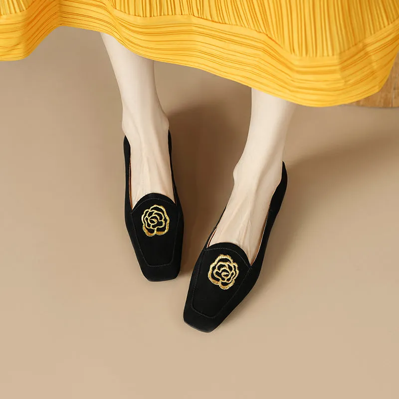 Black Square Toe Flats - Zelie