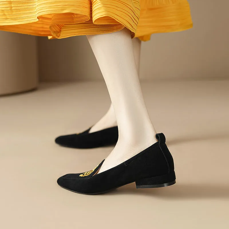 Black Square Toe Flats - Zelie