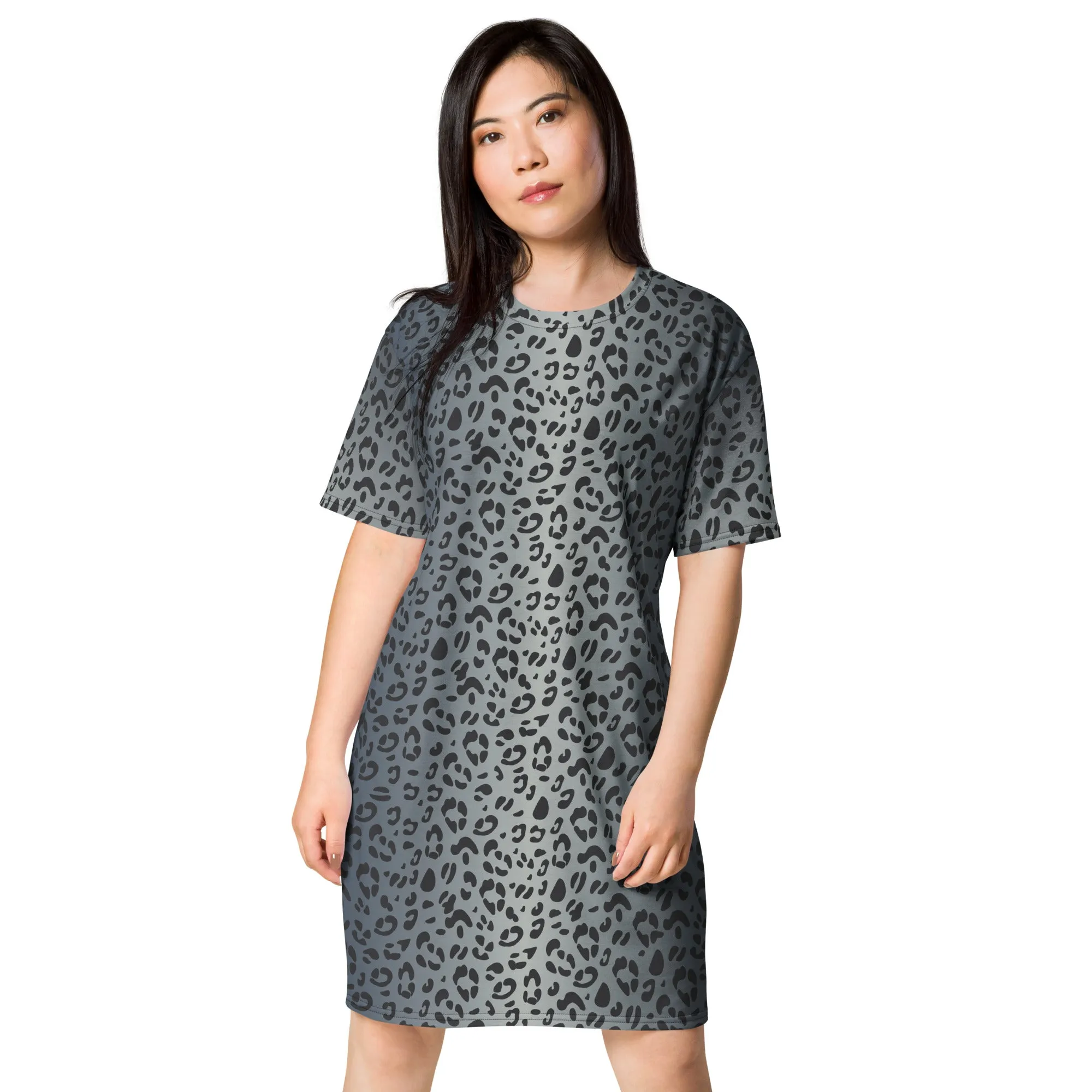 Blue Leopard Print T-Shirt Dress With Rainbow Collar Flag