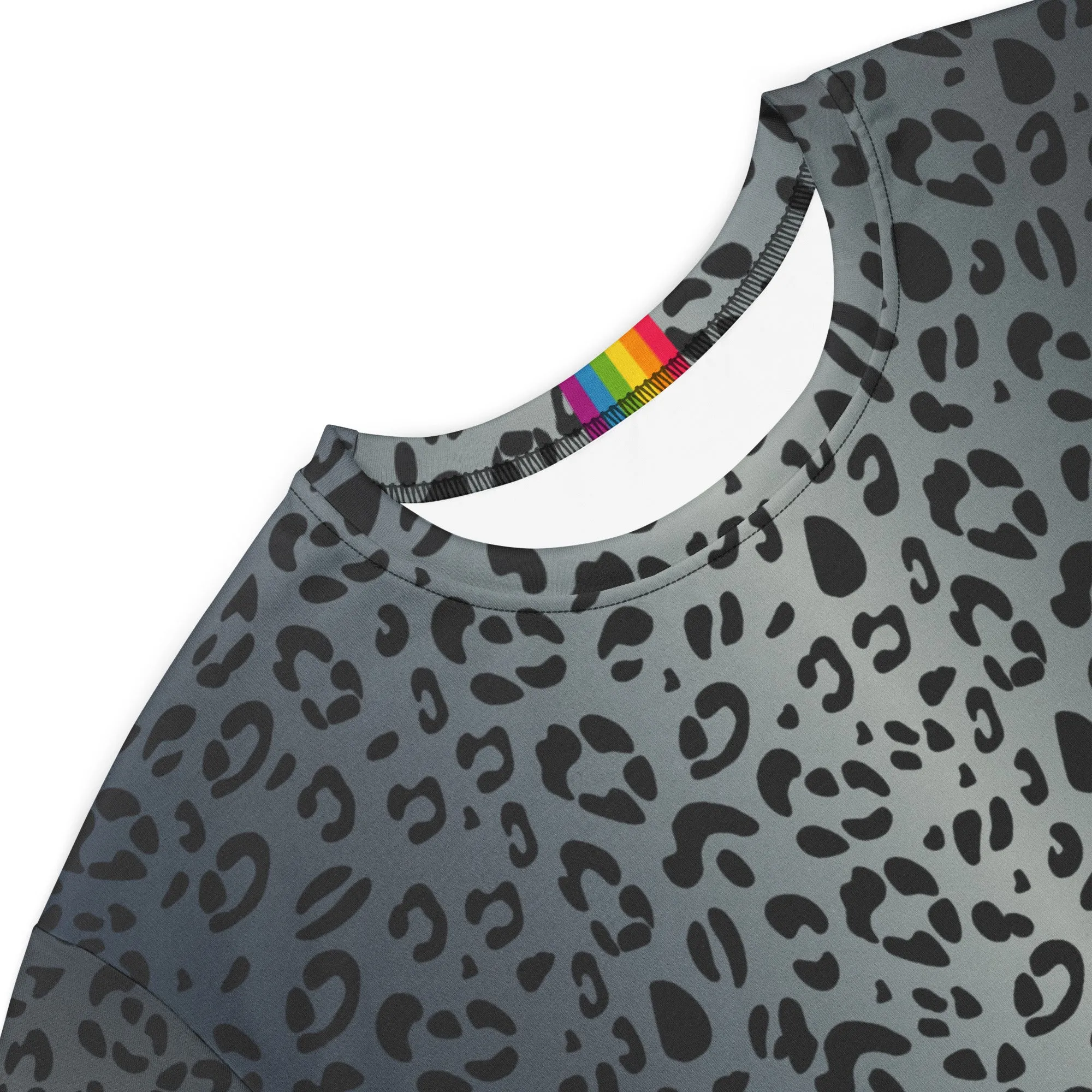 Blue Leopard Print T-Shirt Dress With Rainbow Collar Flag