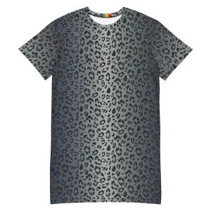 Blue Leopard Print T-Shirt Dress With Rainbow Collar Flag