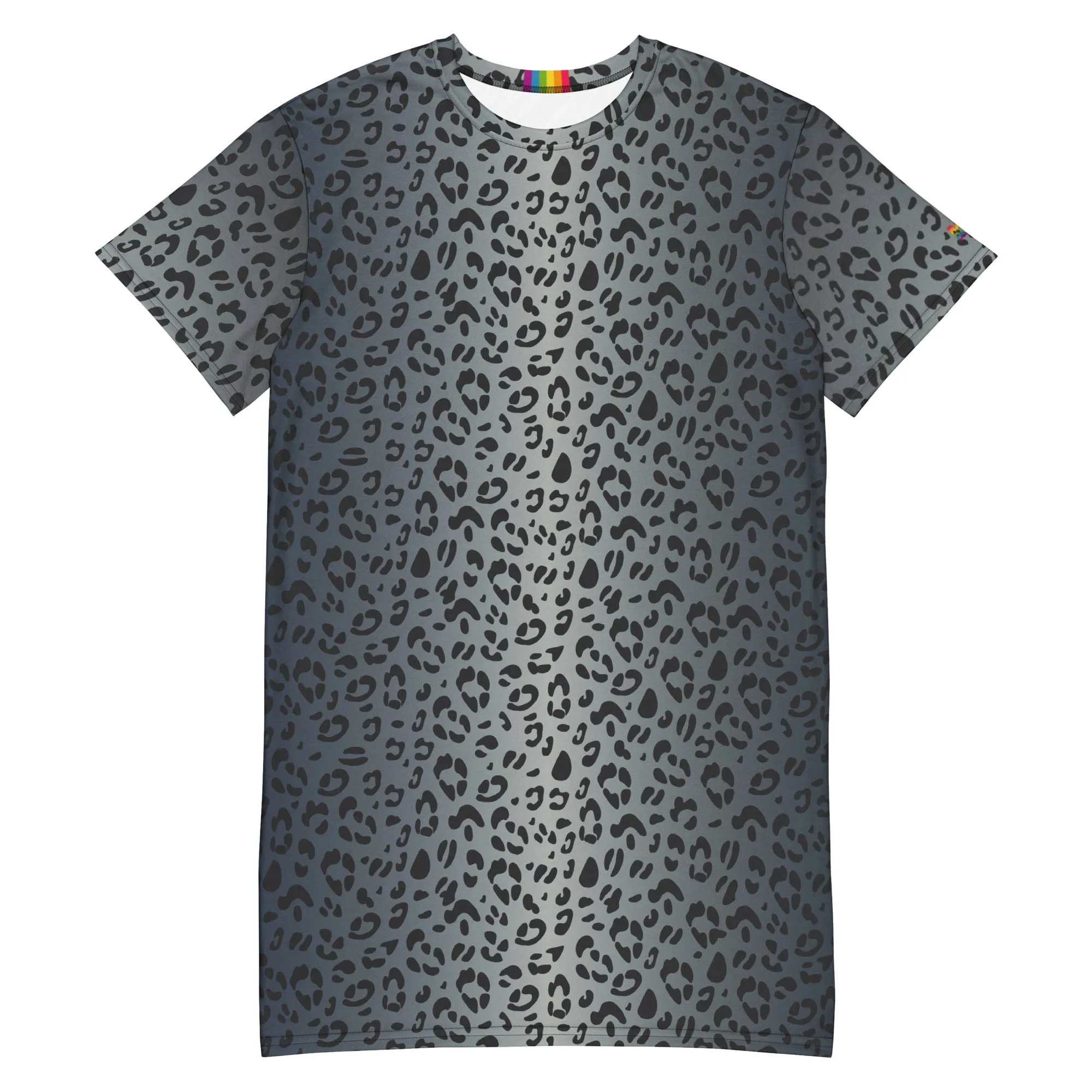 Blue Leopard Print T-Shirt Dress With Rainbow Collar Flag