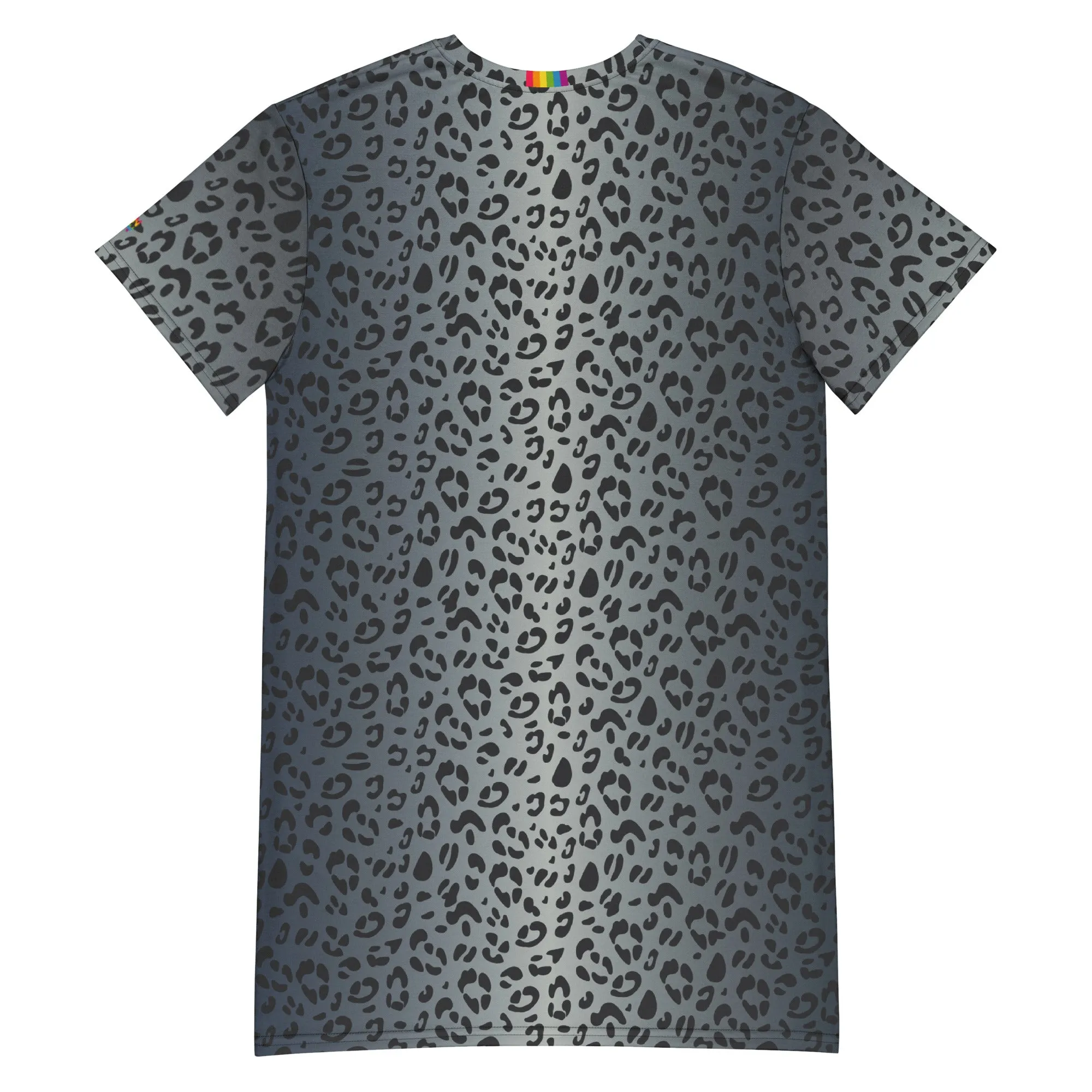 Blue Leopard Print T-Shirt Dress With Rainbow Collar Flag