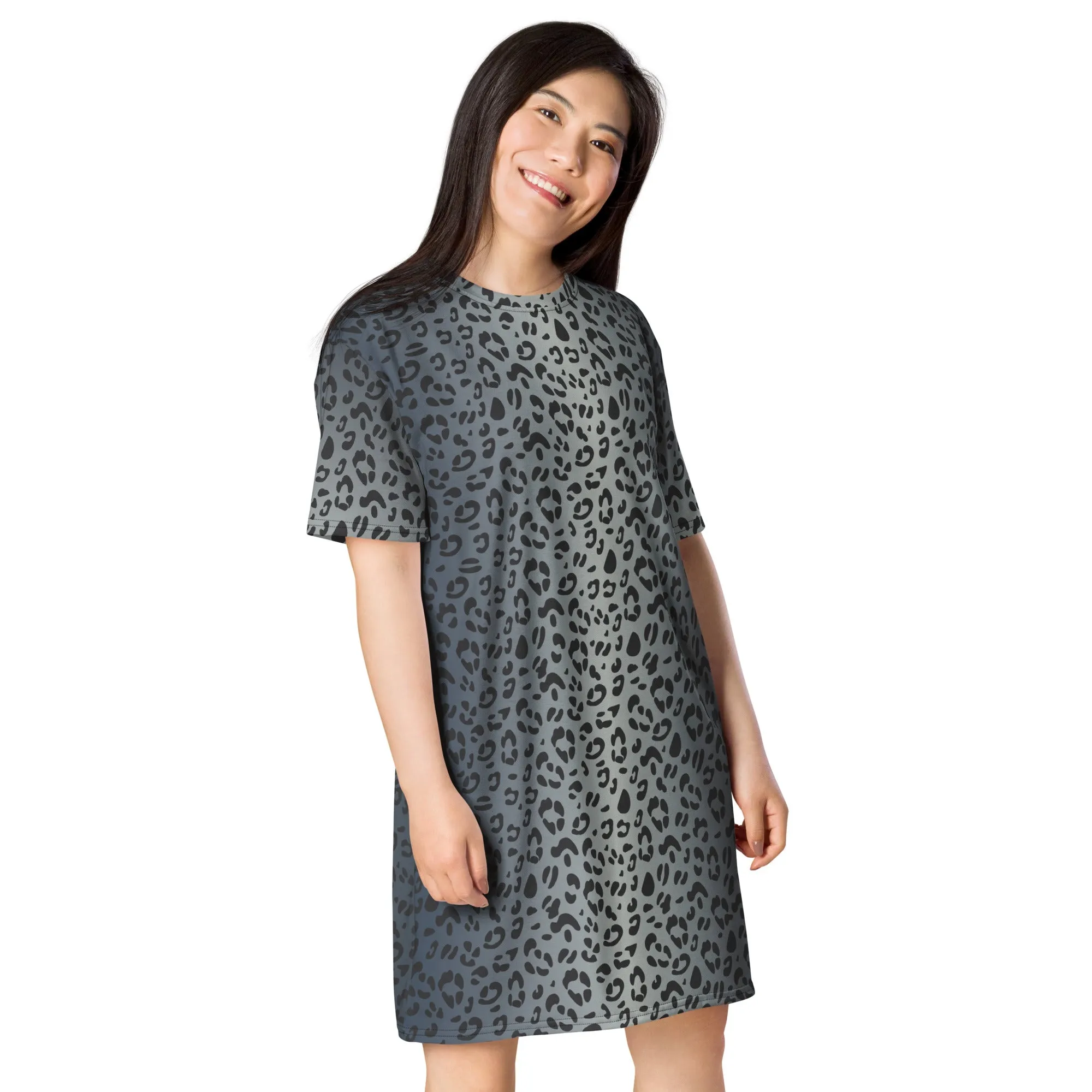 Blue Leopard Print T-Shirt Dress With Trans Collar Flag