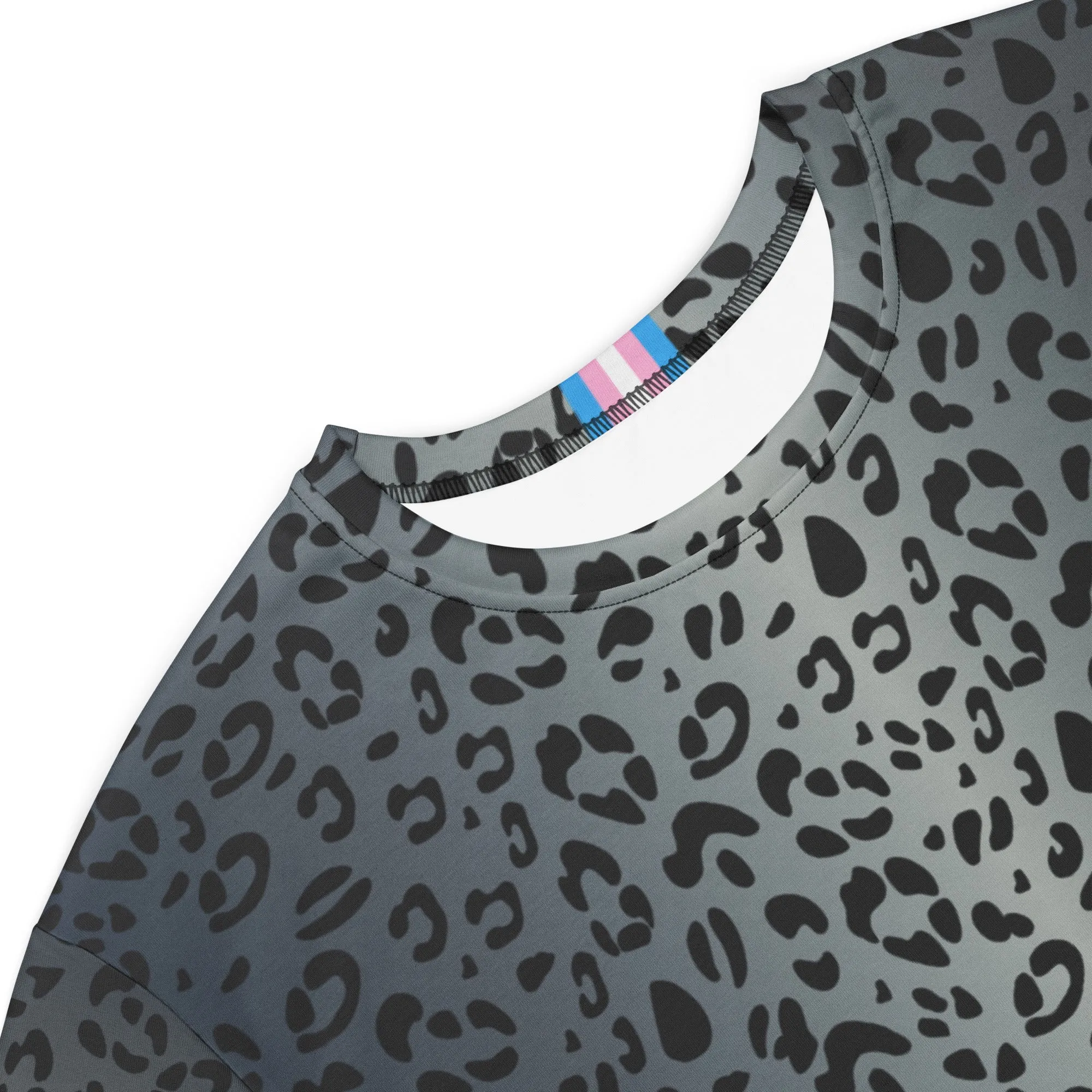 Blue Leopard Print T-Shirt Dress With Trans Collar Flag