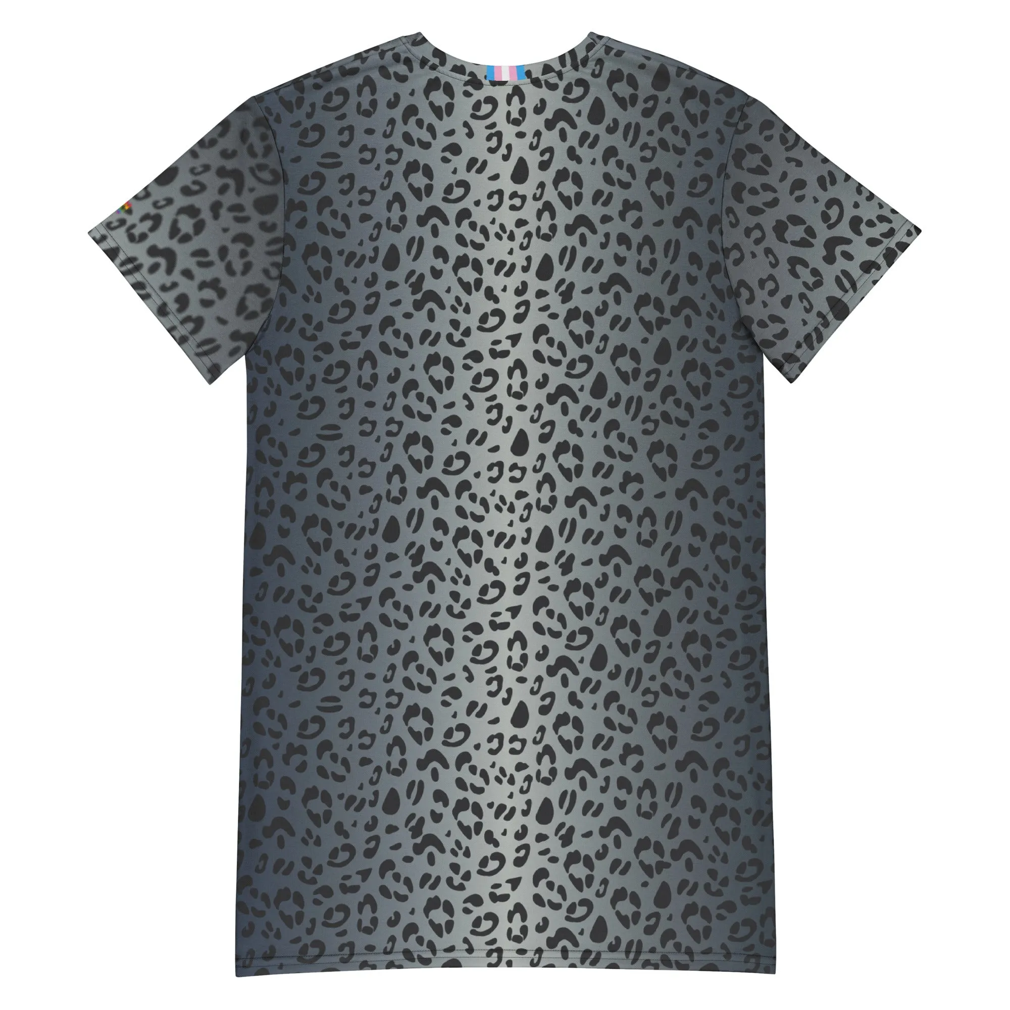 Blue Leopard Print T-Shirt Dress With Trans Collar Flag