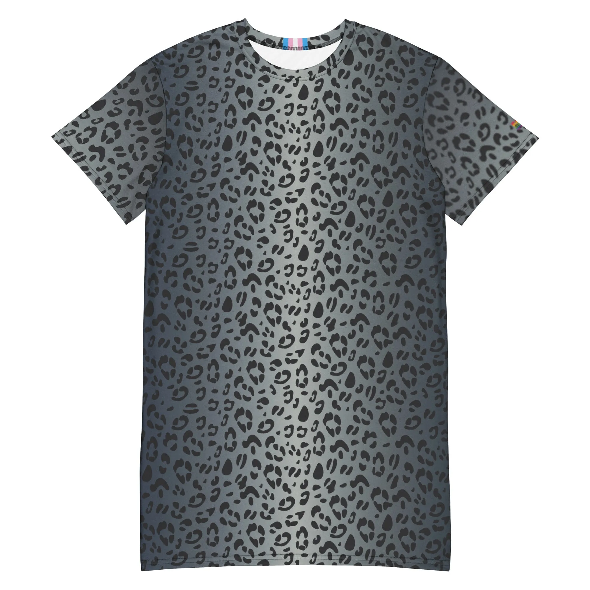 Blue Leopard Print T-Shirt Dress With Trans Collar Flag