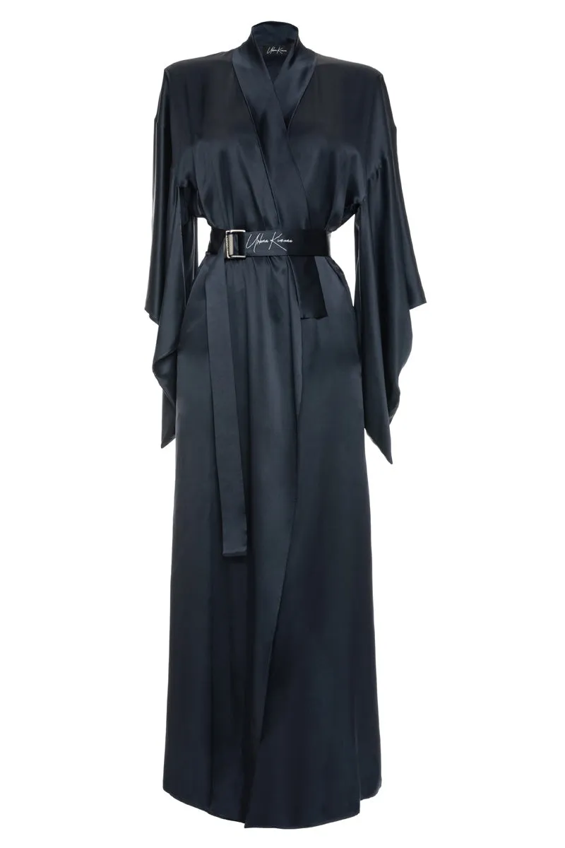 Blue Navy Pure Silk Tiger Kimono